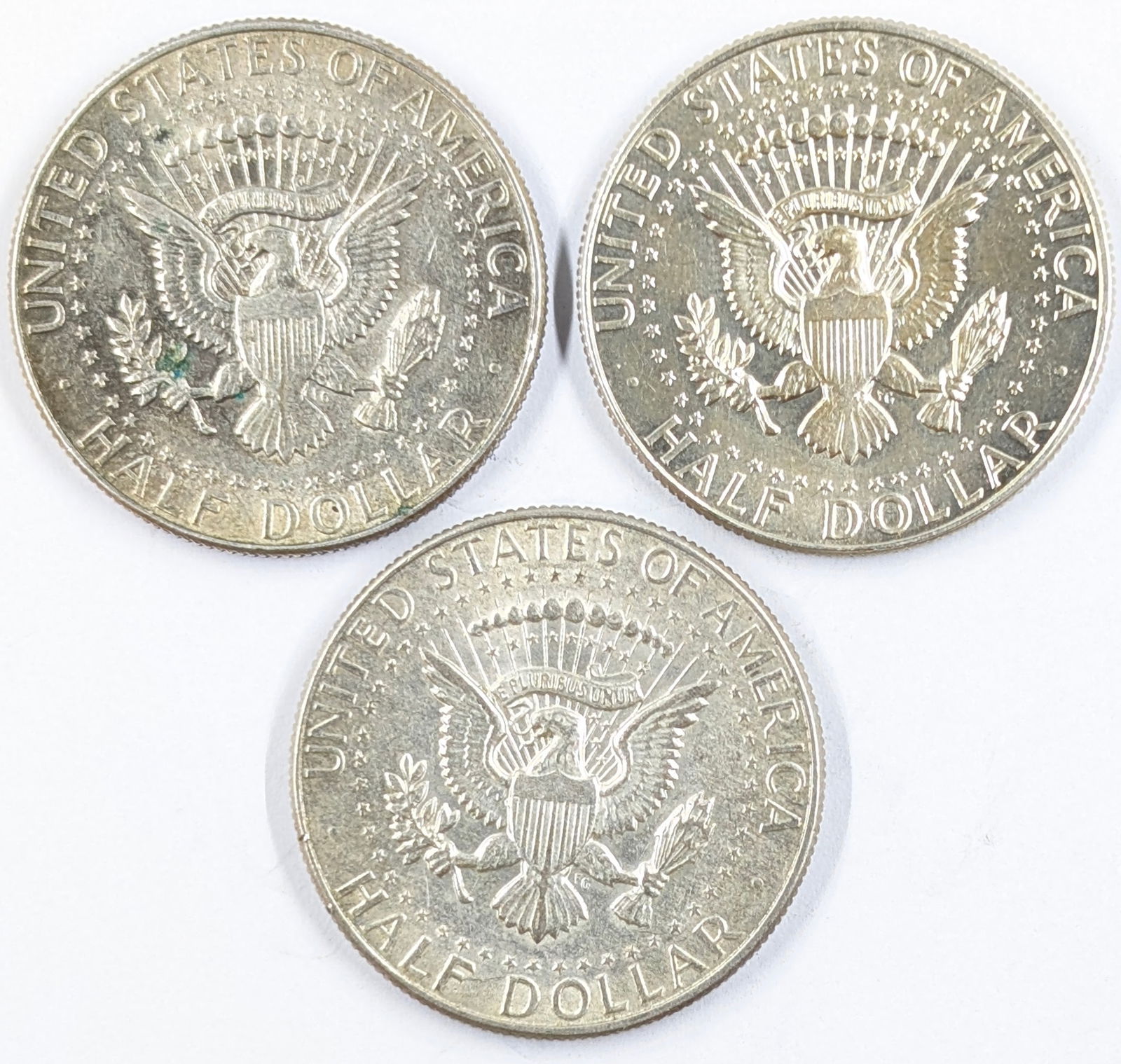 Lot of 3 Silver John F Kennedy Half Dollars - 1965, 1967, 1969-D - 2