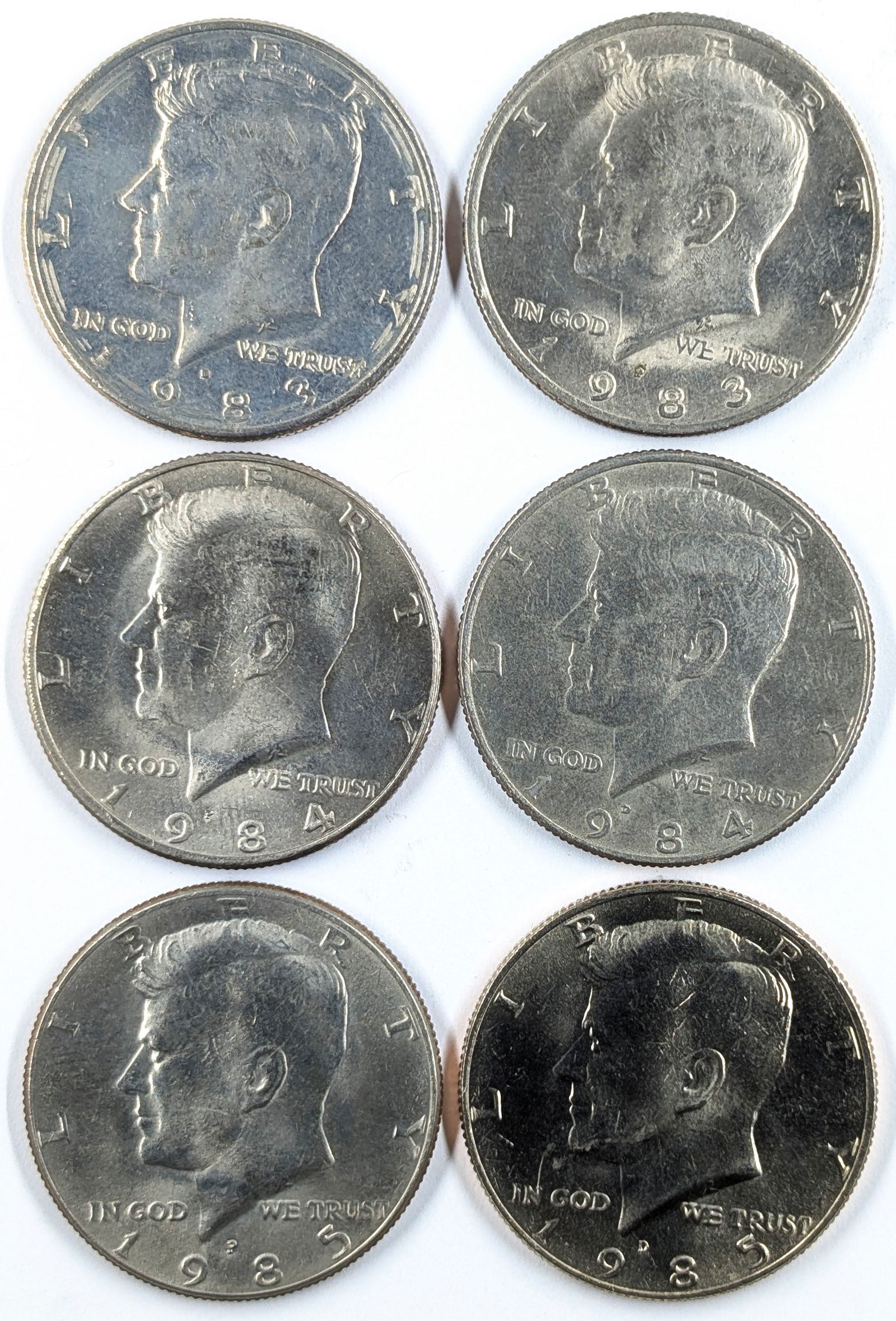 Lot of 6 John F Kennedy Half Dollars - 1983-1985 (1 of 2)
