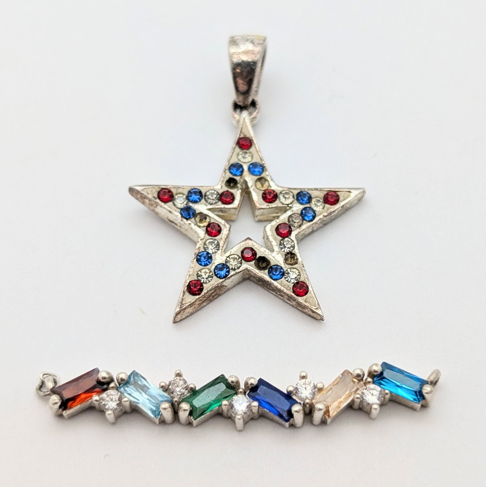 Lot of 2 Sterling Silver Rhinestone Pendants (1 of 8)