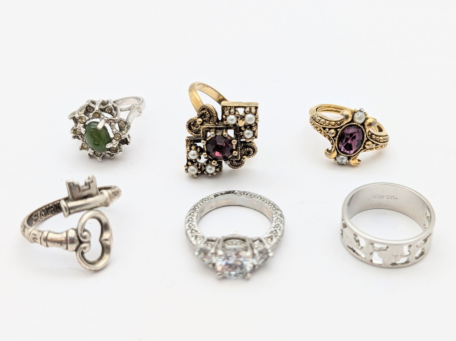 Lot of 6 Ladies Costume Rings - Avon, Sarah Coventry, etc.: Various Sizes 