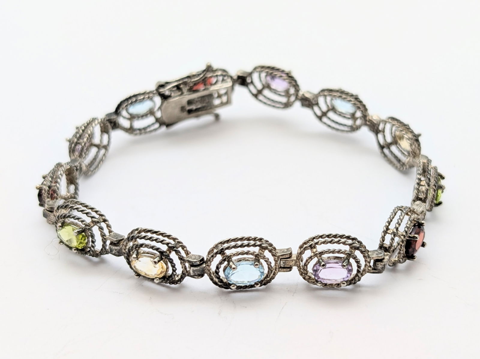 Multi Color Stoned Sterling Silver Bracelet (1 of 4)