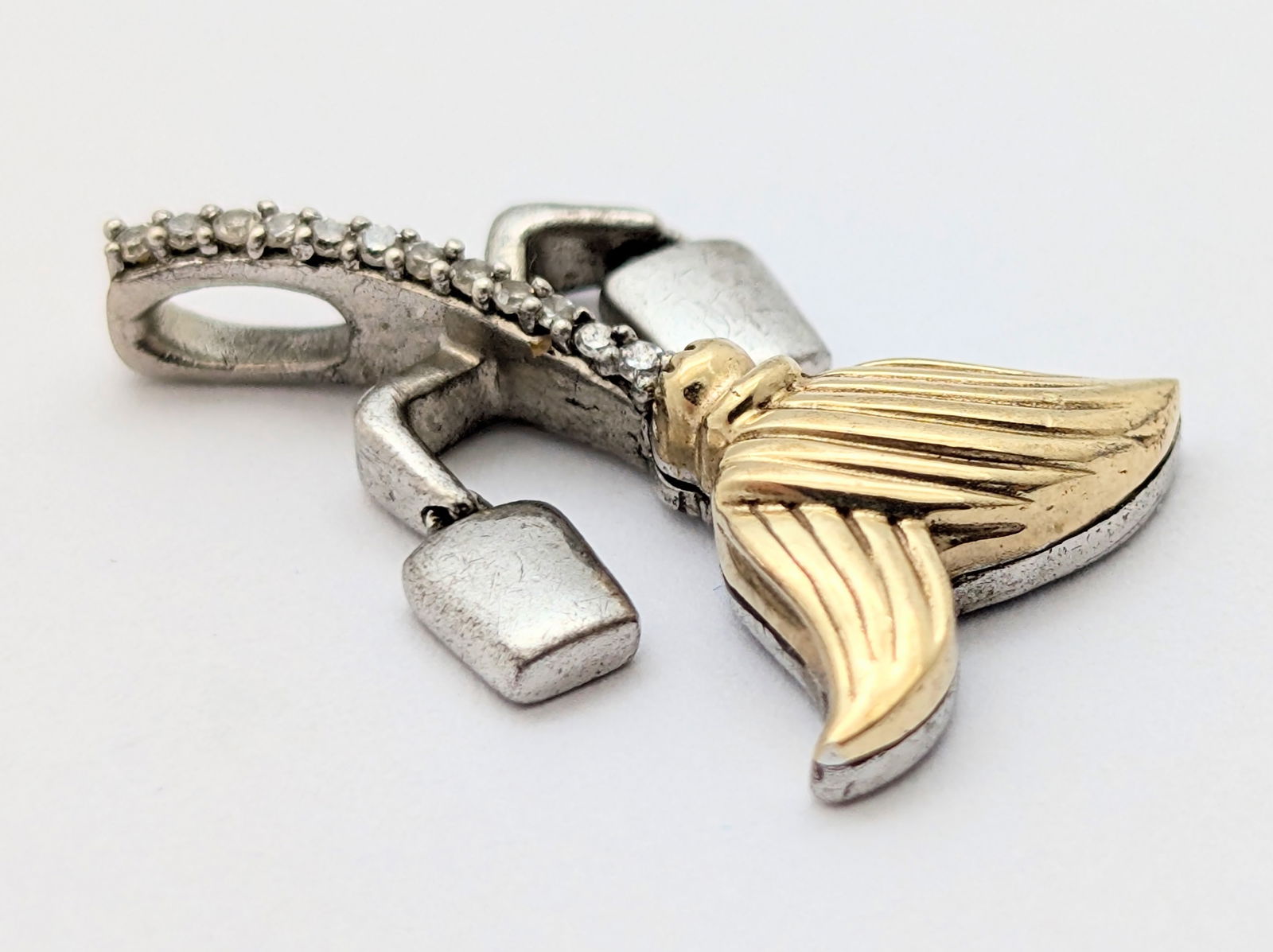 Vintage Sterling Silver and 10k Gold Walt Disney Fantasia Broom Pendant - 2