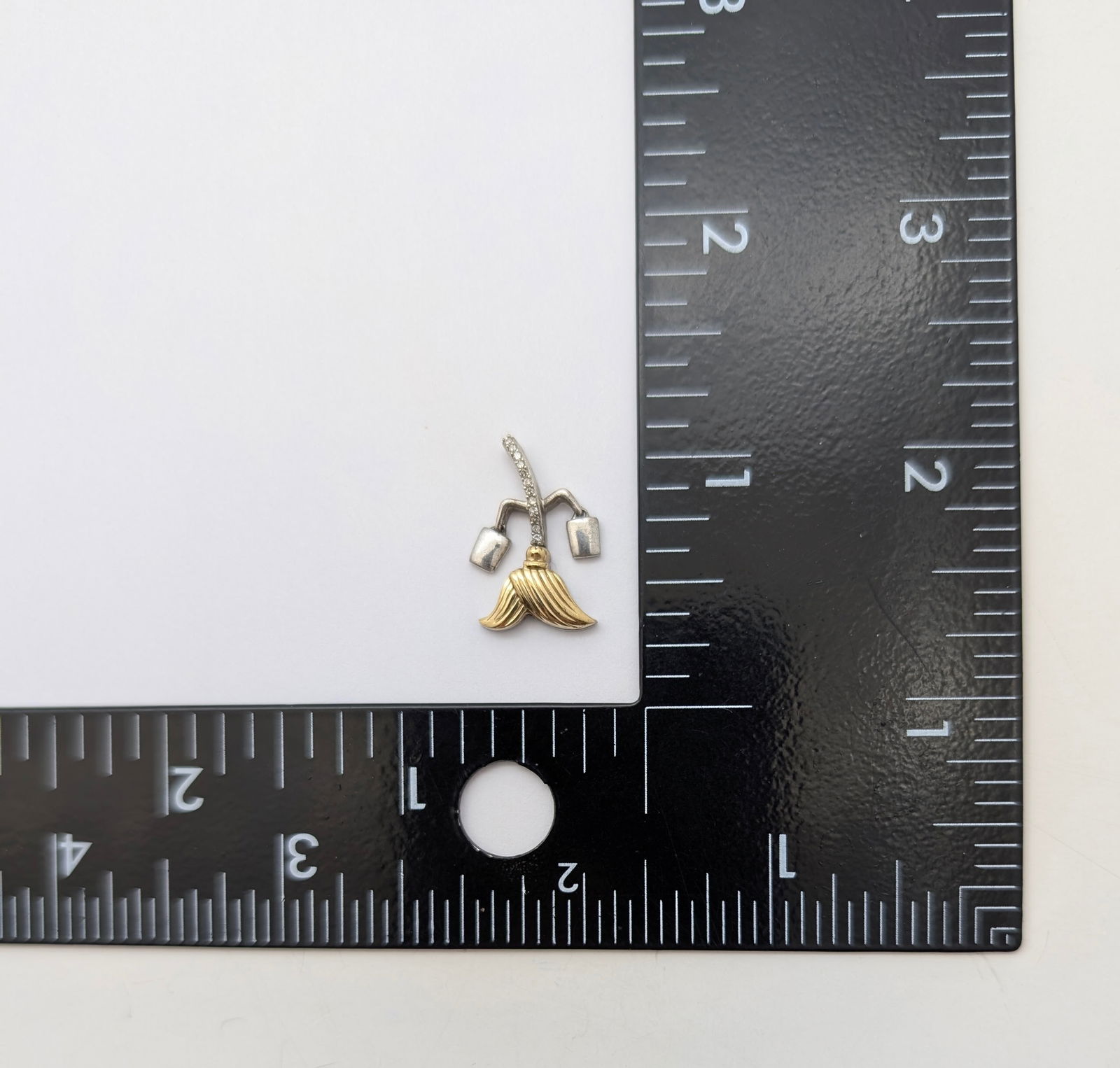 Vintage Sterling Silver and 10k Gold Walt Disney Fantasia Broom Pendant - 5