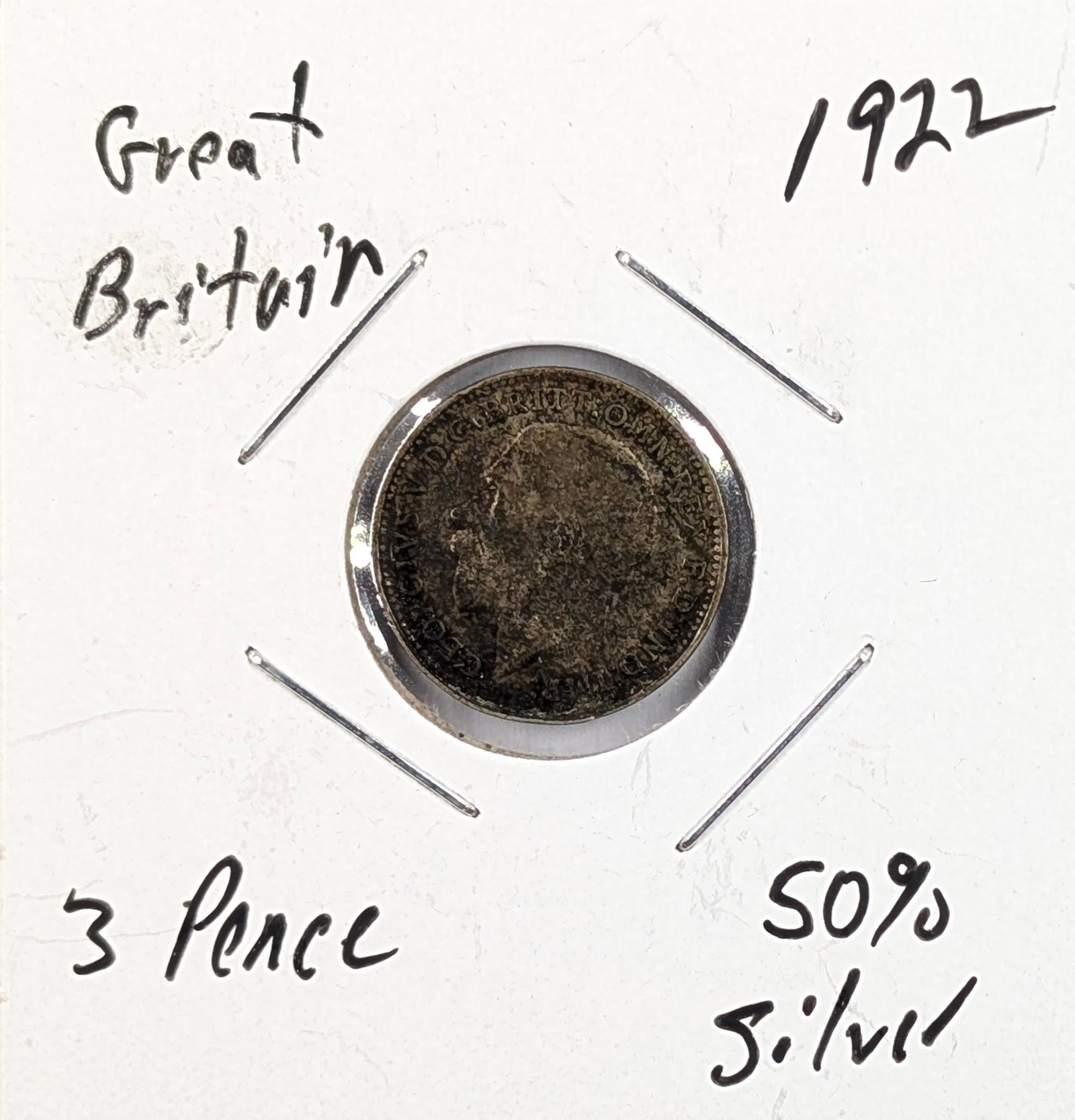 1922 Silver Great Britain 3 Pence: 50% Silver 