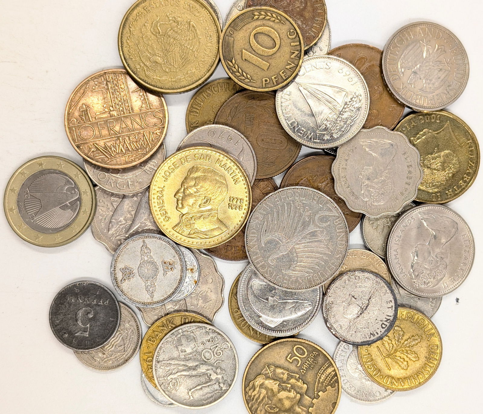 Large Lot of Foreign Coins & Currency - France, Germany, Bahamas, etc. - 2