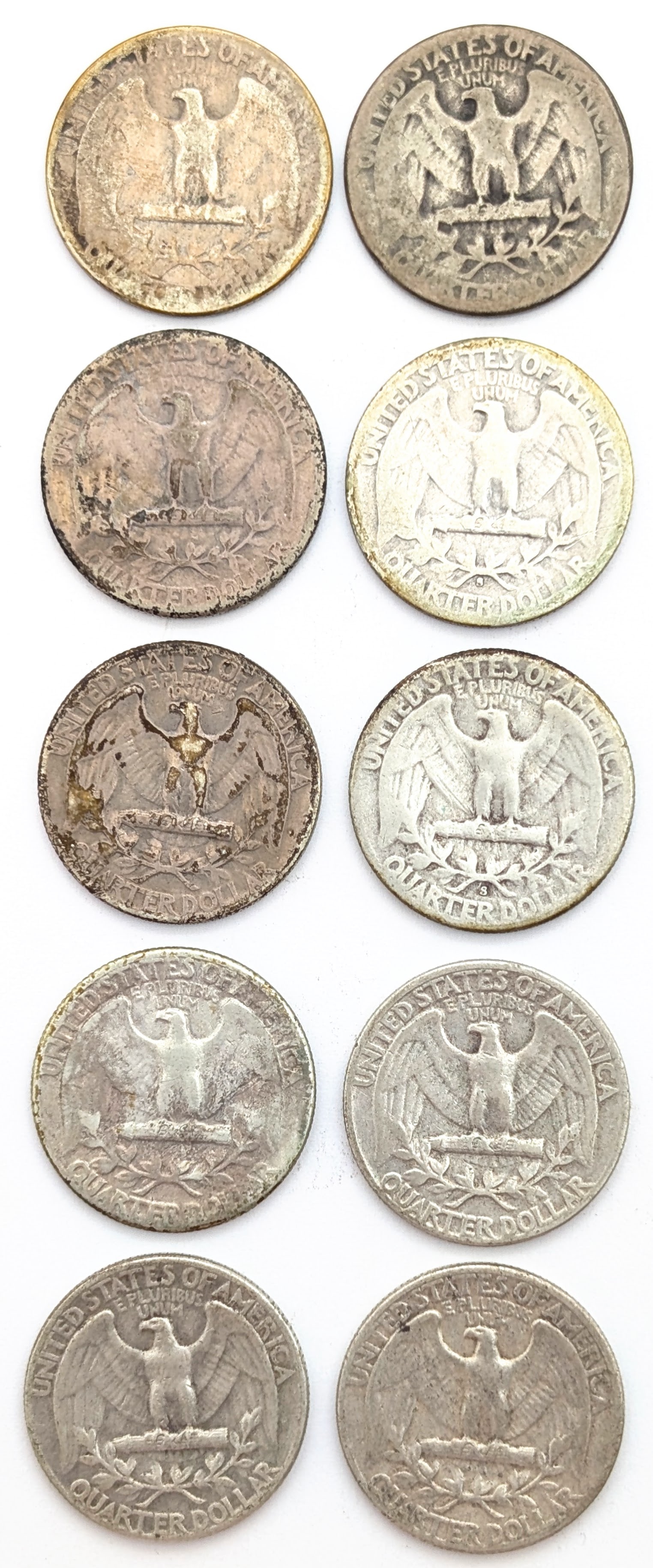 Lot of 10 Silver Washington Quarters - 1932-1959 - 2