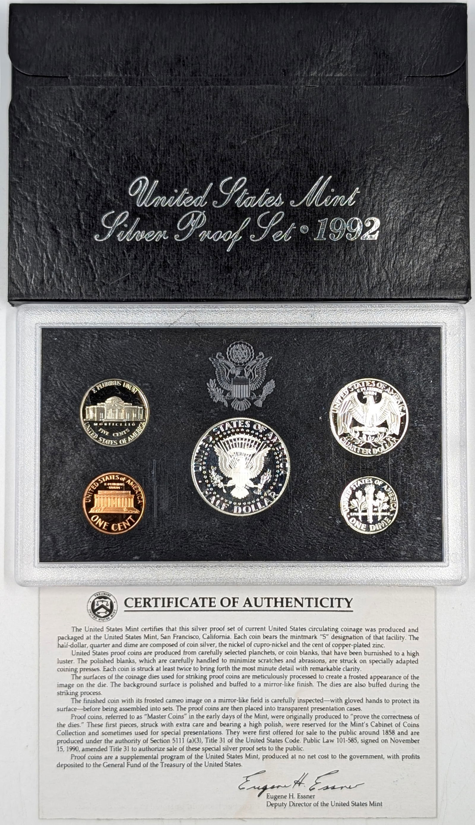 1992 Silver US Mint Proof Set w/ Silver Half, Quarter & Dime w/ COA - 2