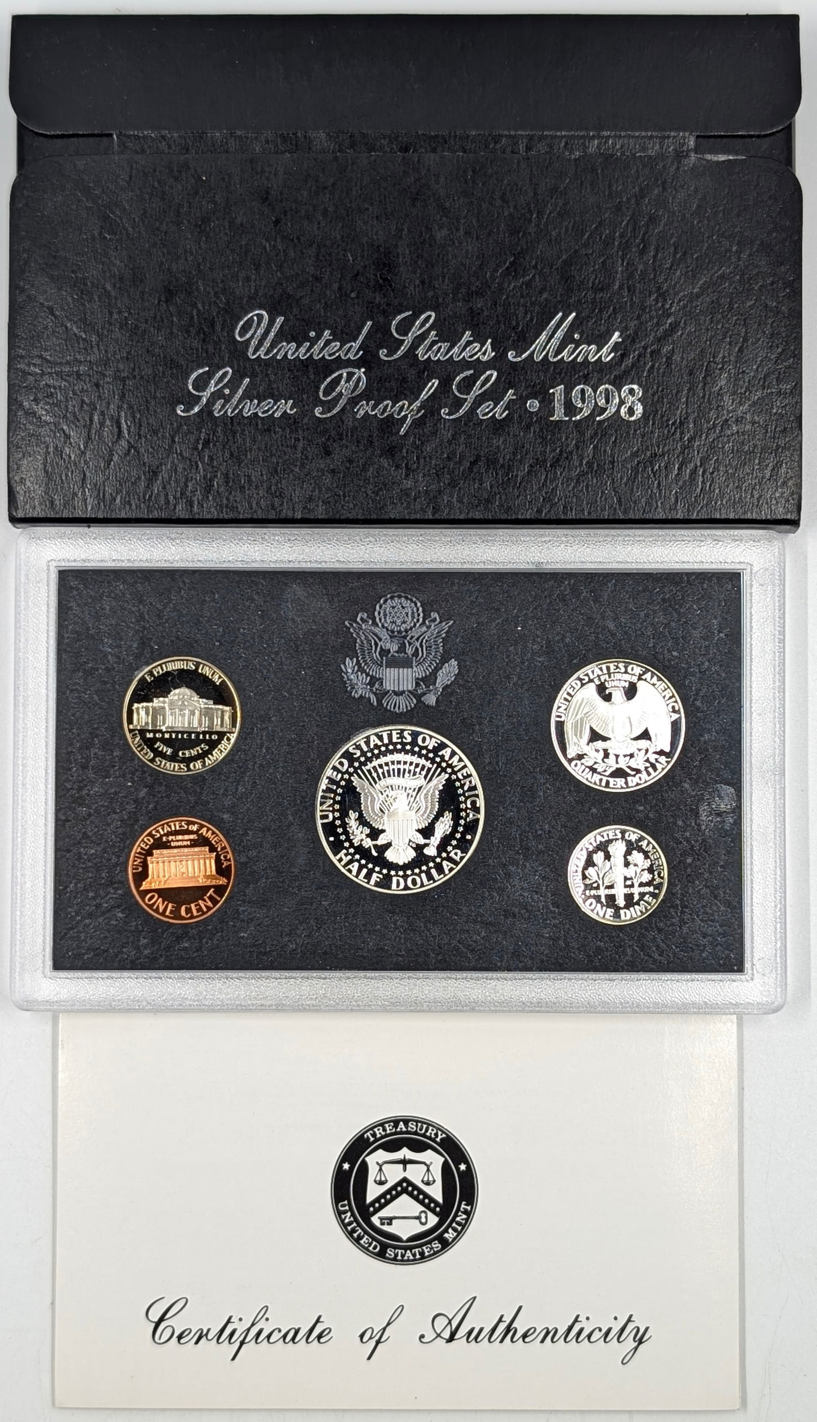 1998 Silver US Mint Proof Set w/ Silver Half, Quarter & Dime w/ COA - 2