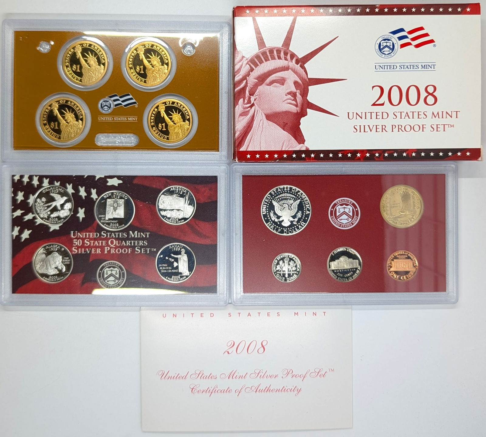 2008 Silver US Mint Proof Set w/ Silver Half, Quarter & Dime w/ COA - 2