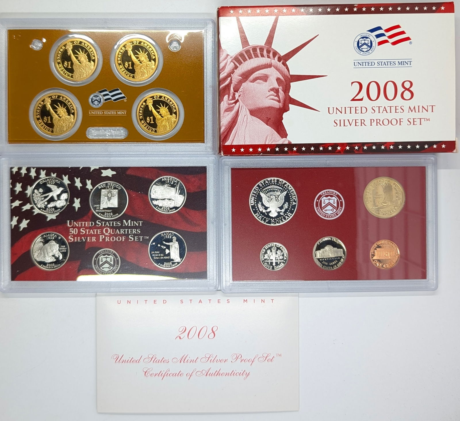 2008 Silver US Mint Proof Set w/ Silver Half, Quarter & Dime w/ COA - 2