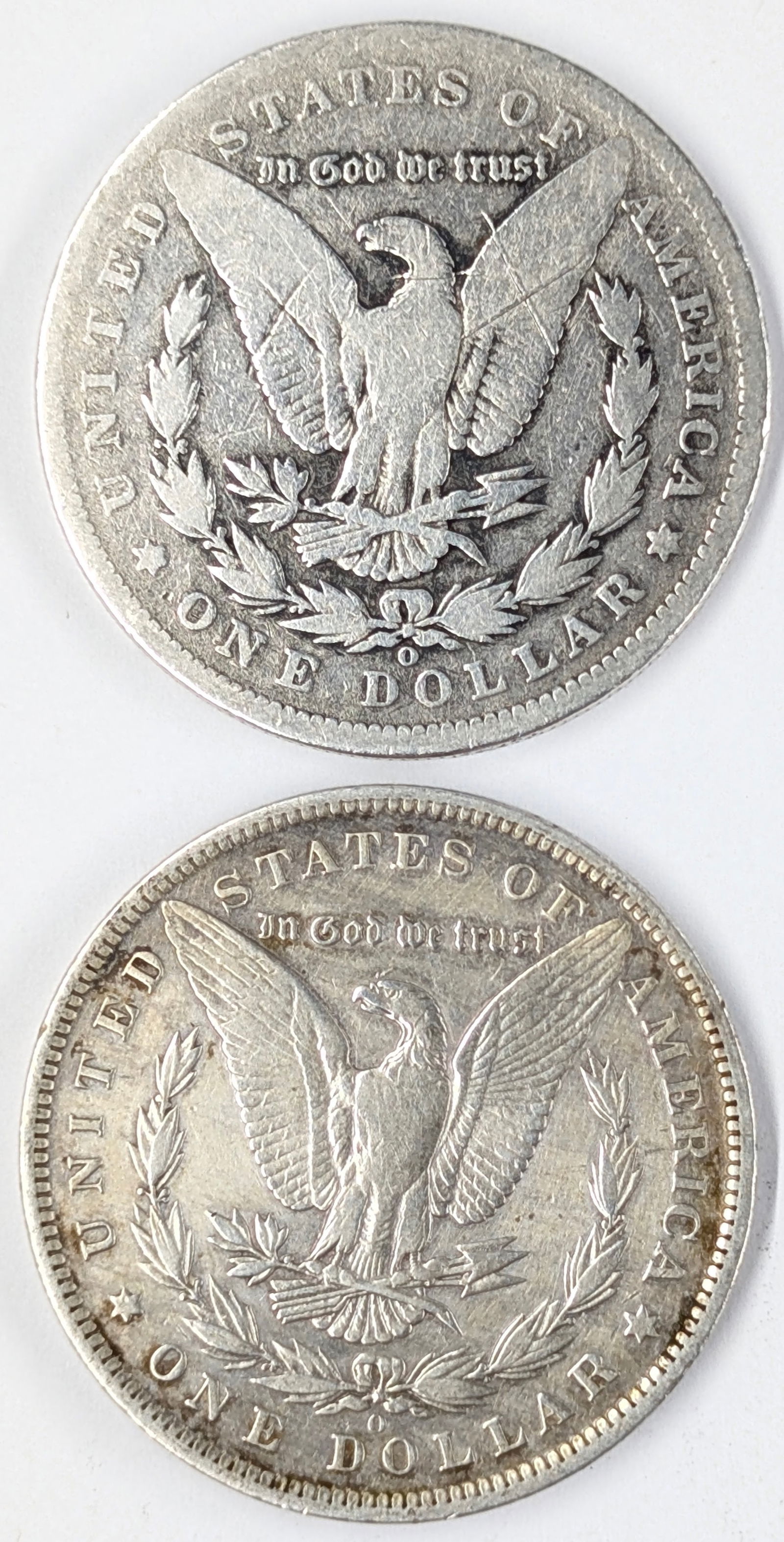 Lot of 2 Morgan Silver Dollars - 1889-O, 1890-O - 2