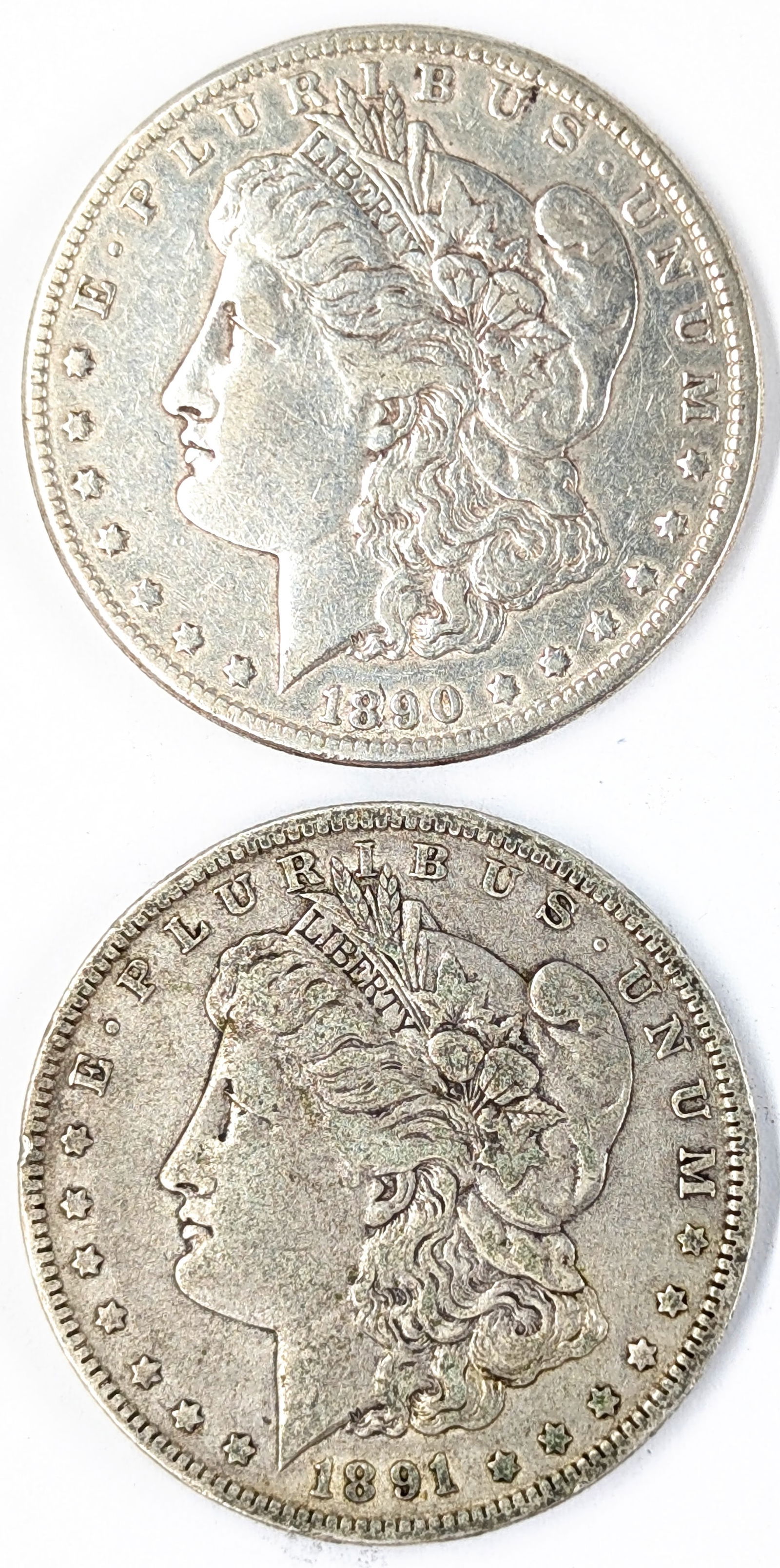 Lot of 2 Morgan Silver Dollars - 1890, 1891-O (1 of 2)