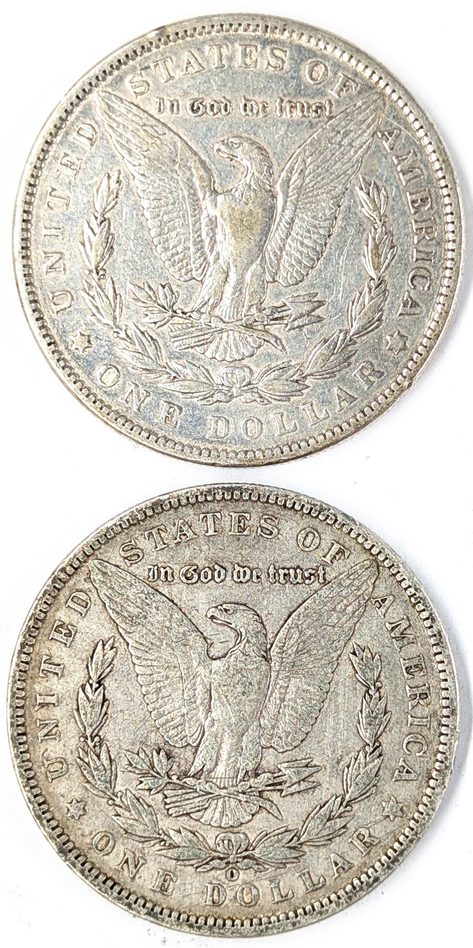 Lot of 2 Morgan Silver Dollars - 1890, 1891-O - 2