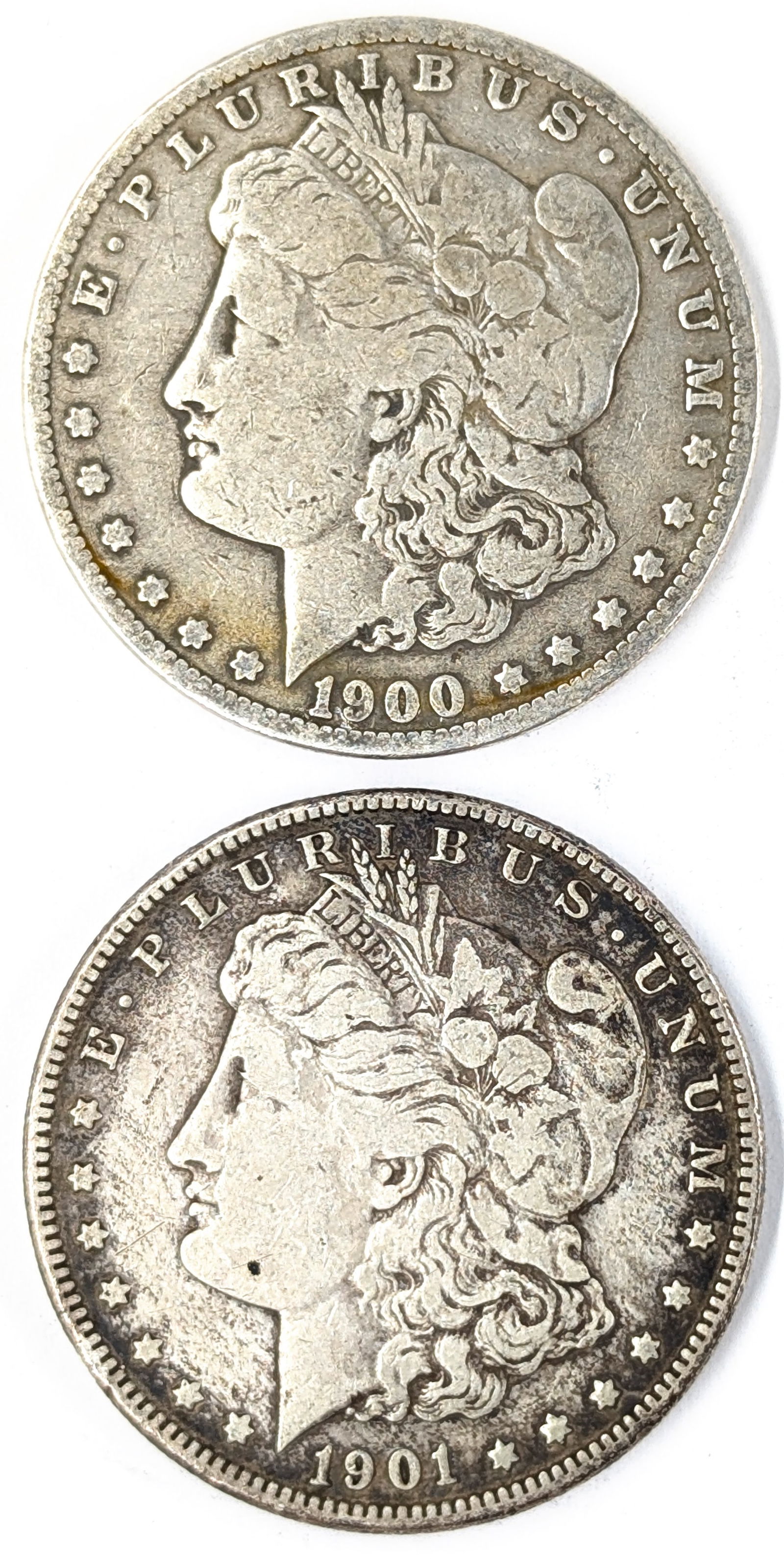 Lot of 2 Morgan Silver Dollars - 1900-O, 1901-O (1 of 2)