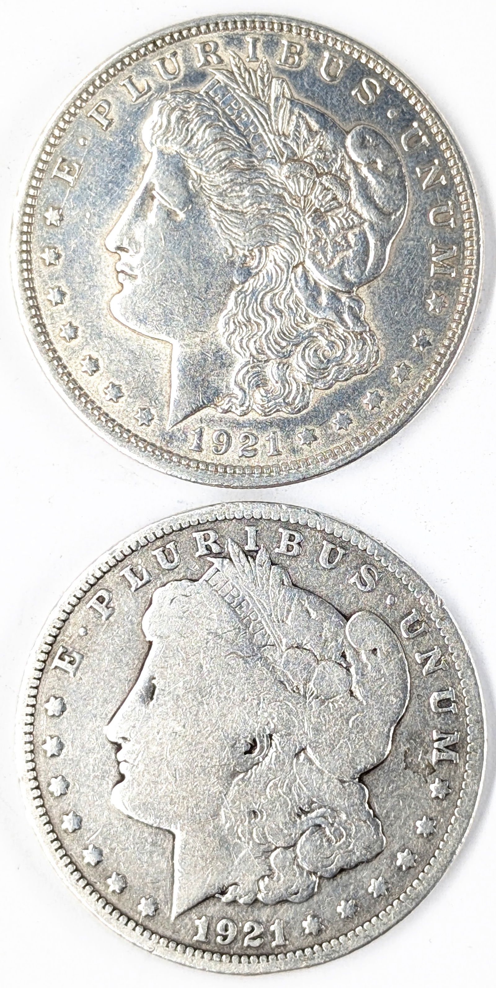 Lot of 2 Morgan Silver Dollars - 1921 P/D (1 of 2)