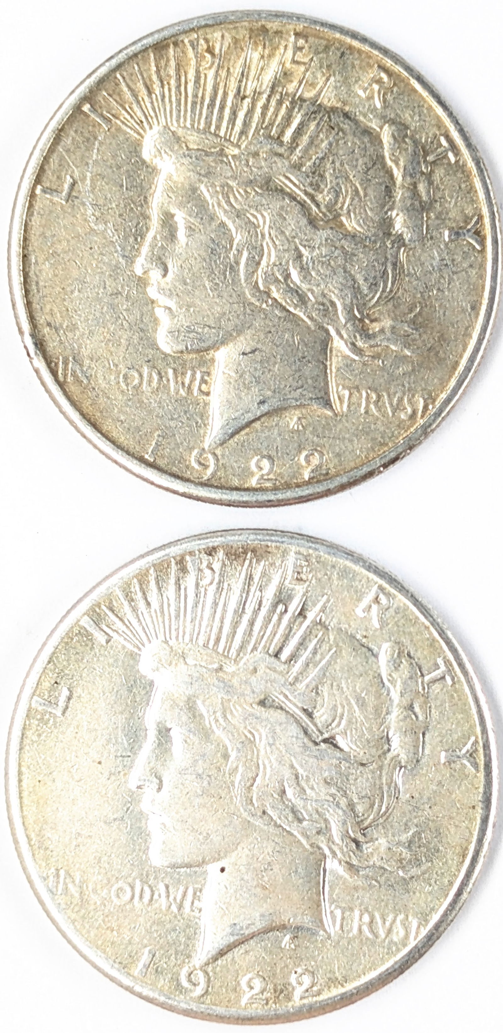 Lot of 2 Silver Peace Dollars - 1922 D/S (1 of 2)