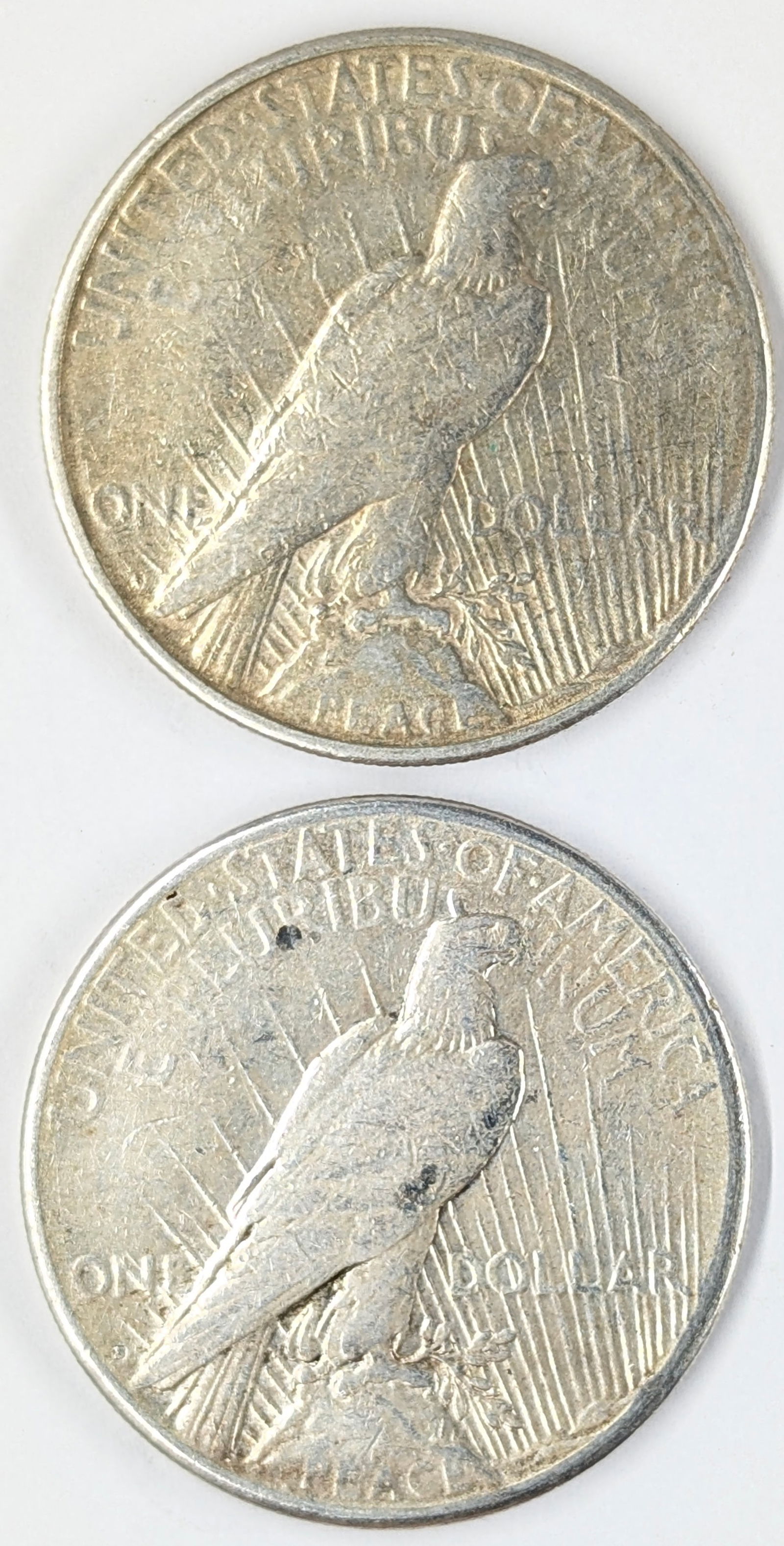 Lot of 2 Silver Peace Dollars - 1922 D/S - 2