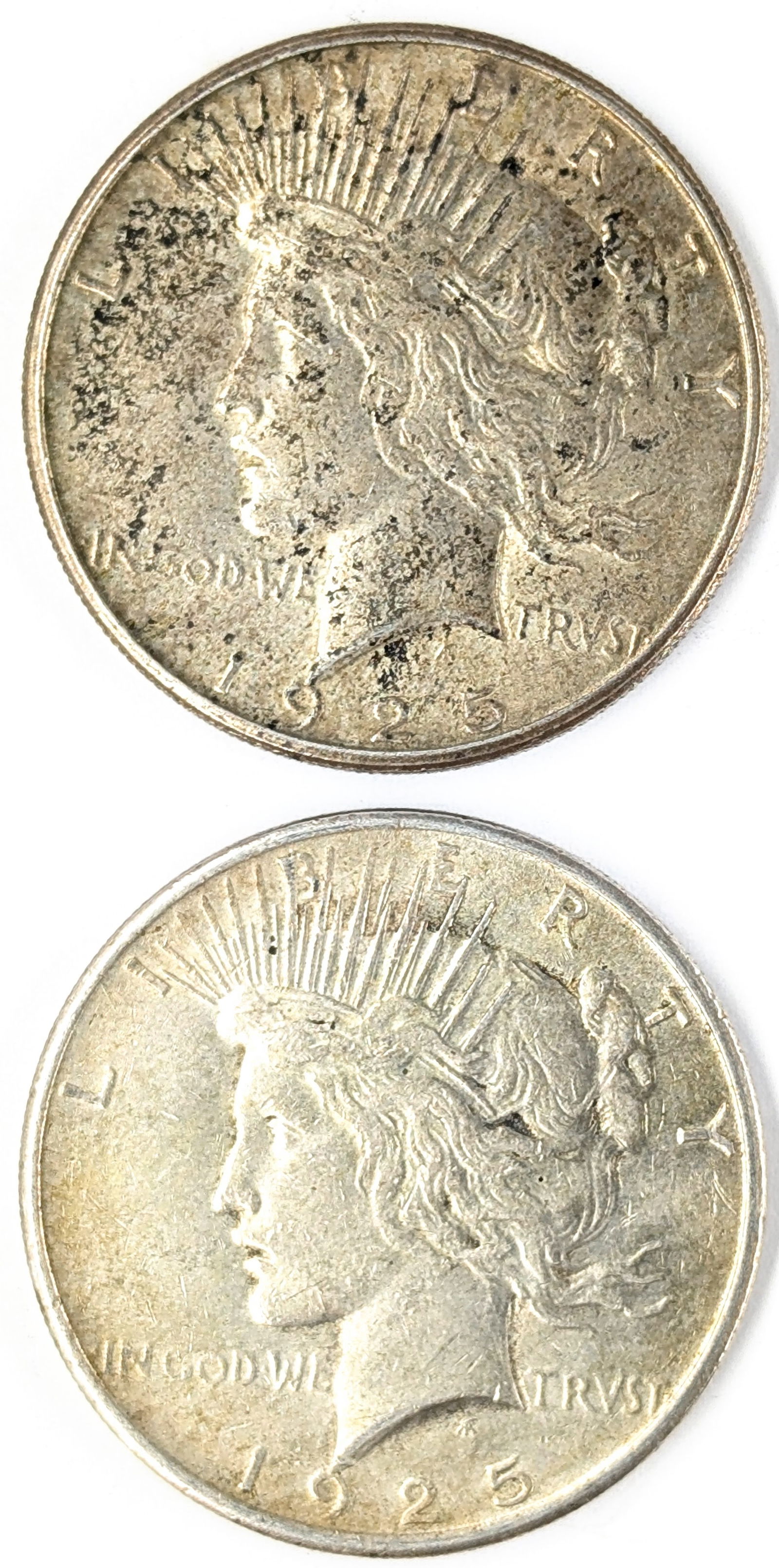 Lot of 2 Silver Peace Dollars - 1925 P/S (1 of 2)