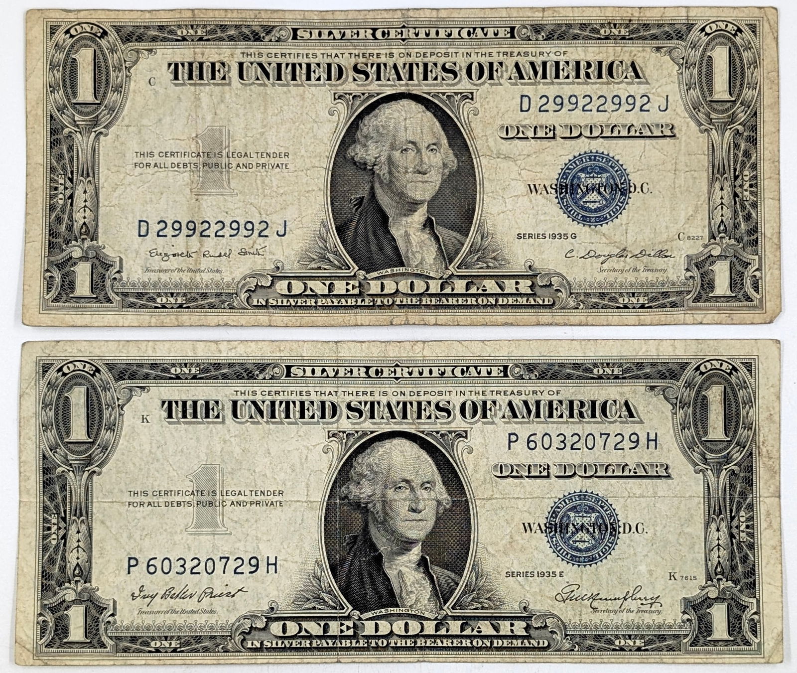 Lot of 2 - 1935 E/G $1 Notes - Silver Certificates (1 of 2)