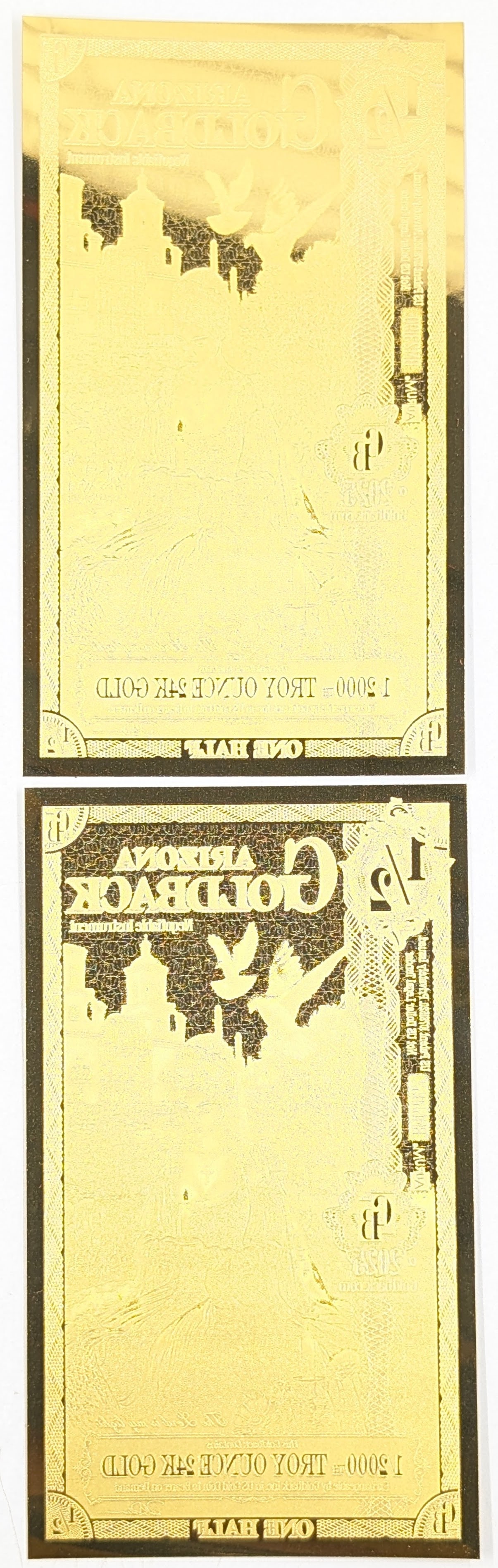 Lot of 2 - 2025 1/2 Arizona Goldbacks 1/2000th Troy Ounce 24K Gold each - 2