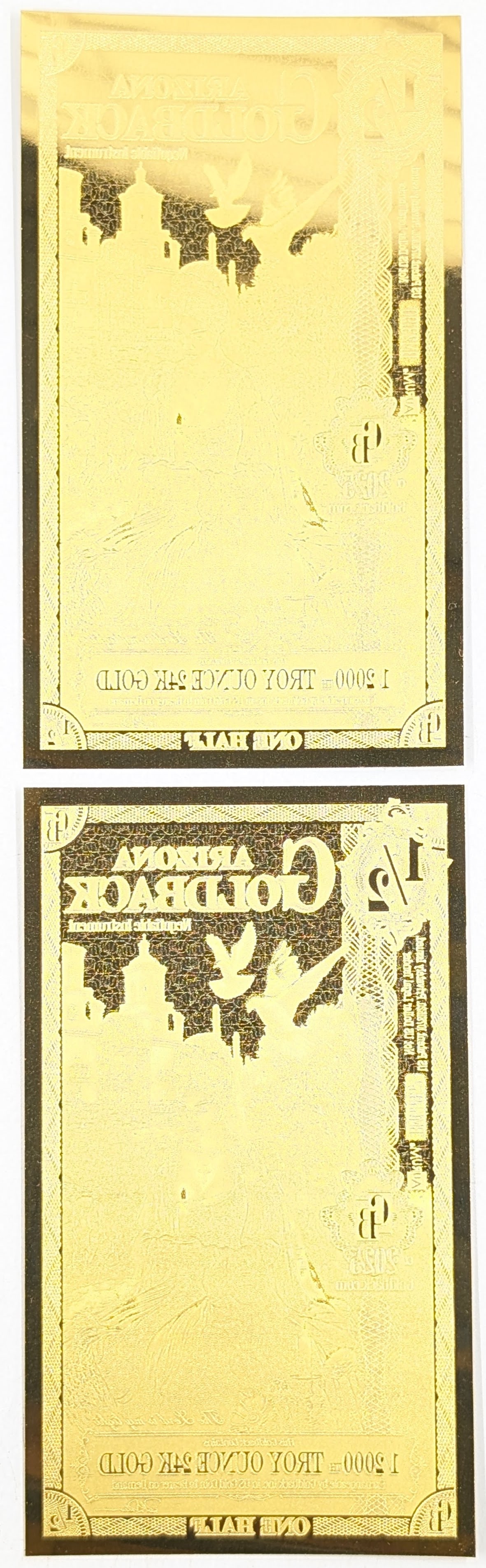 Lot of 2 - 2025 1/2 Arizona Goldbacks 1/2000th Troy Ounce 24K Gold each - 2