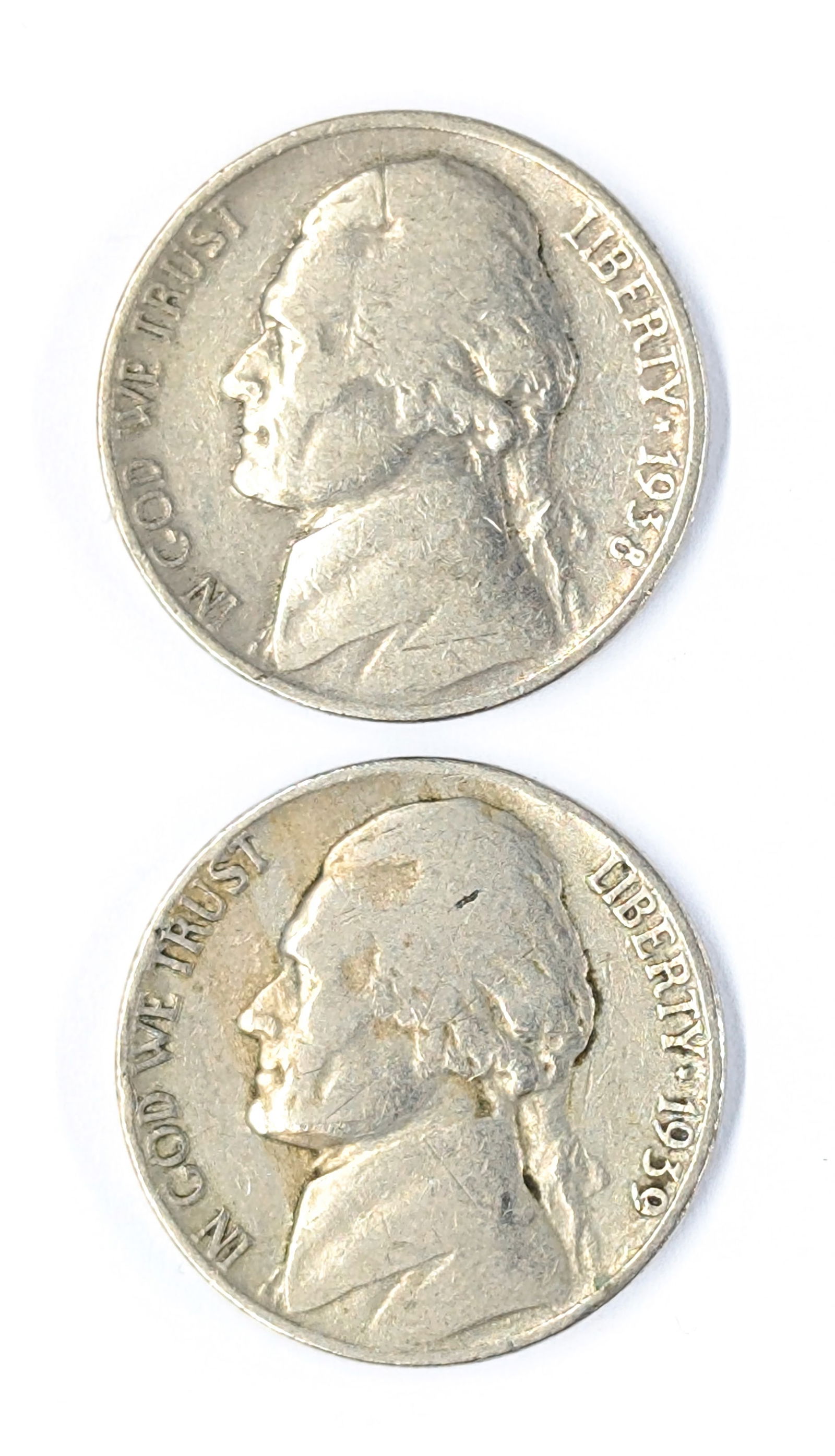 Lot of 2 Jefferson Nickels - 1938, 1939 (1 of 2)