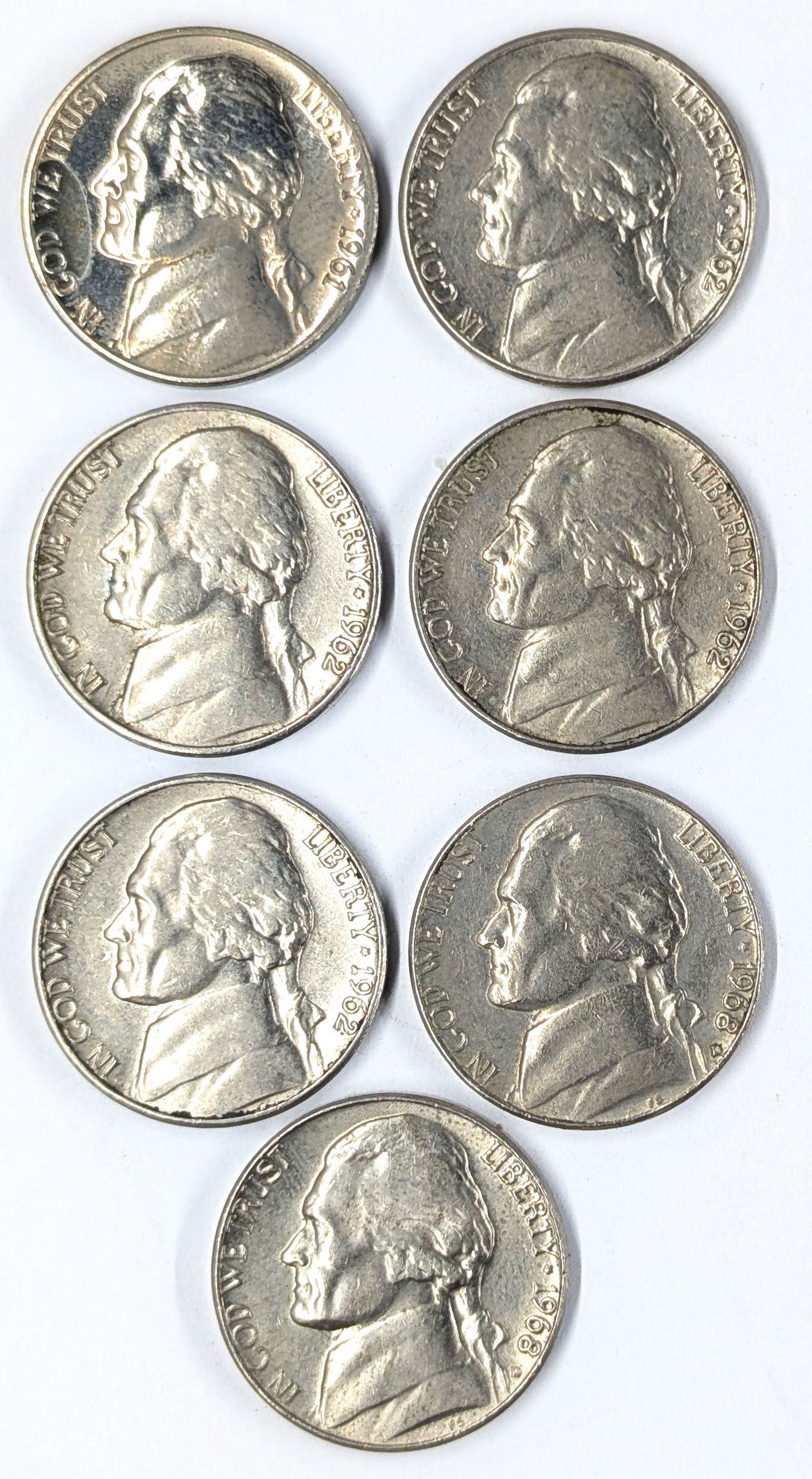Lot of 7 Jefferson Nickels - 1961-1968 - BU (1 of 2)