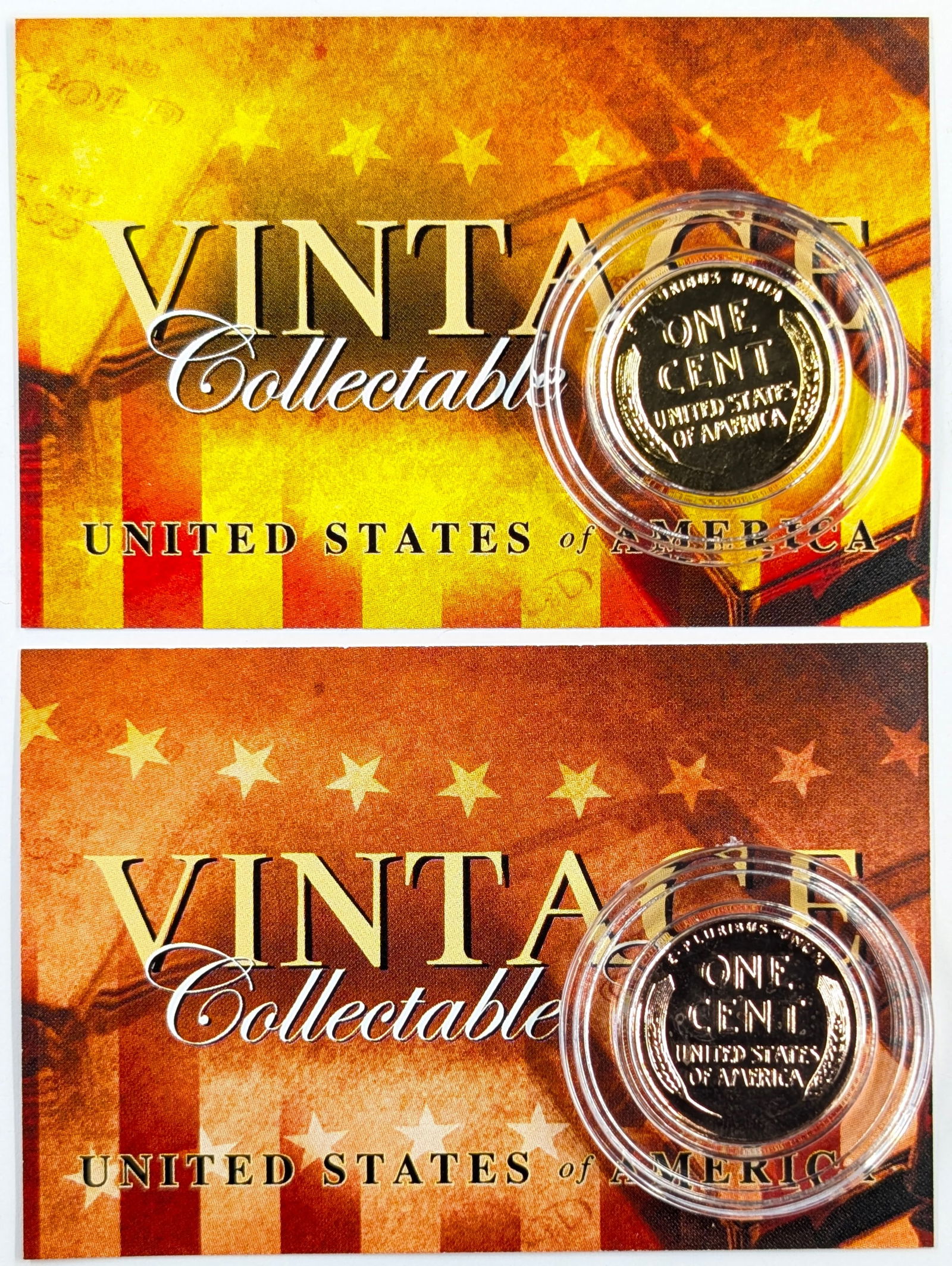 Lot of 2 Uncirculated 1943 Wheat Cents - 24K Gold & 22K Rose Gold plated - 2