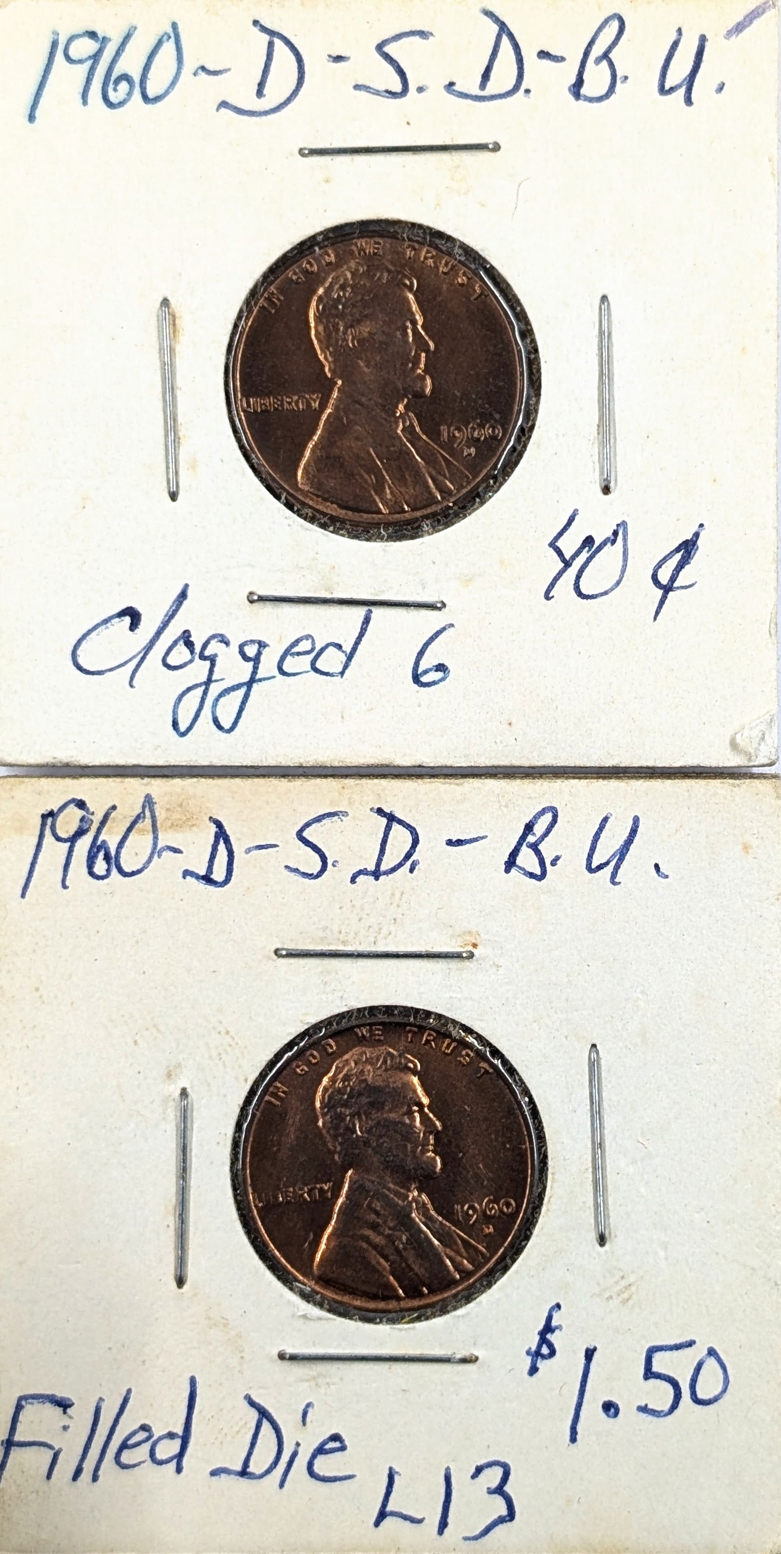 Lot of 2 ERROR Lincoln Cents - Both 1960-D BU (1 of 2)