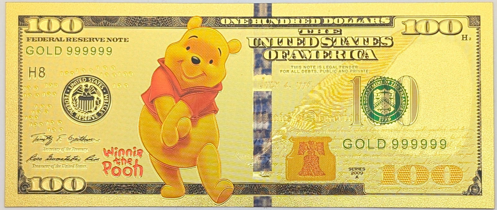Winnie the Pooh Gold foil $100 design: Gold foil 