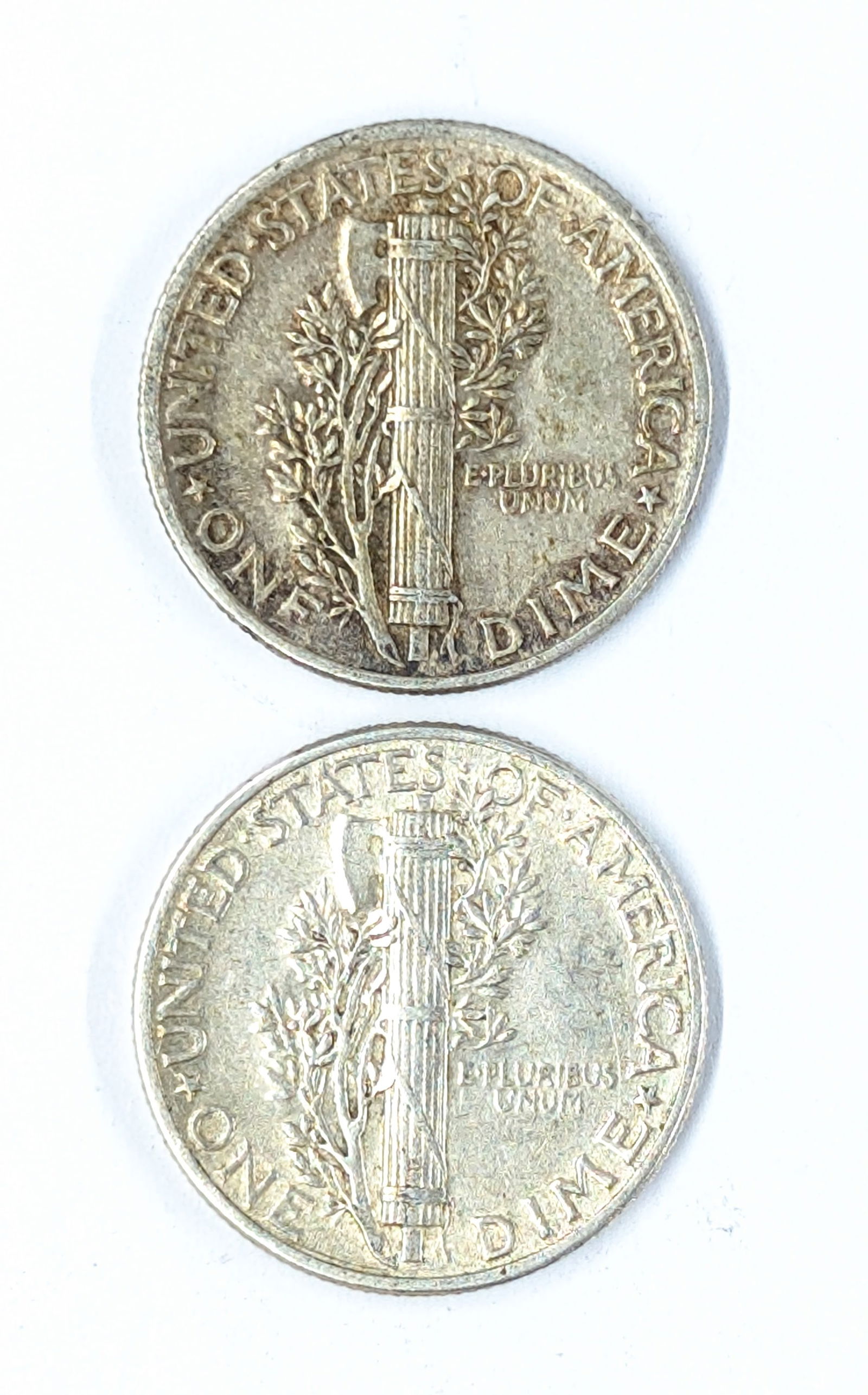 Lot of 2 Silver Mercury Dimes - 1943, 1944 - 2