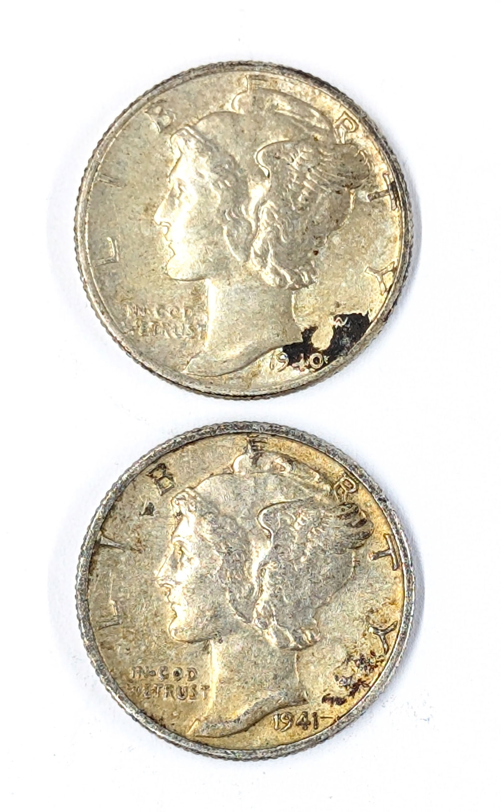 Lot of 2 Silver Mercury Dimes - 1940, 1941-D (1 of 2)