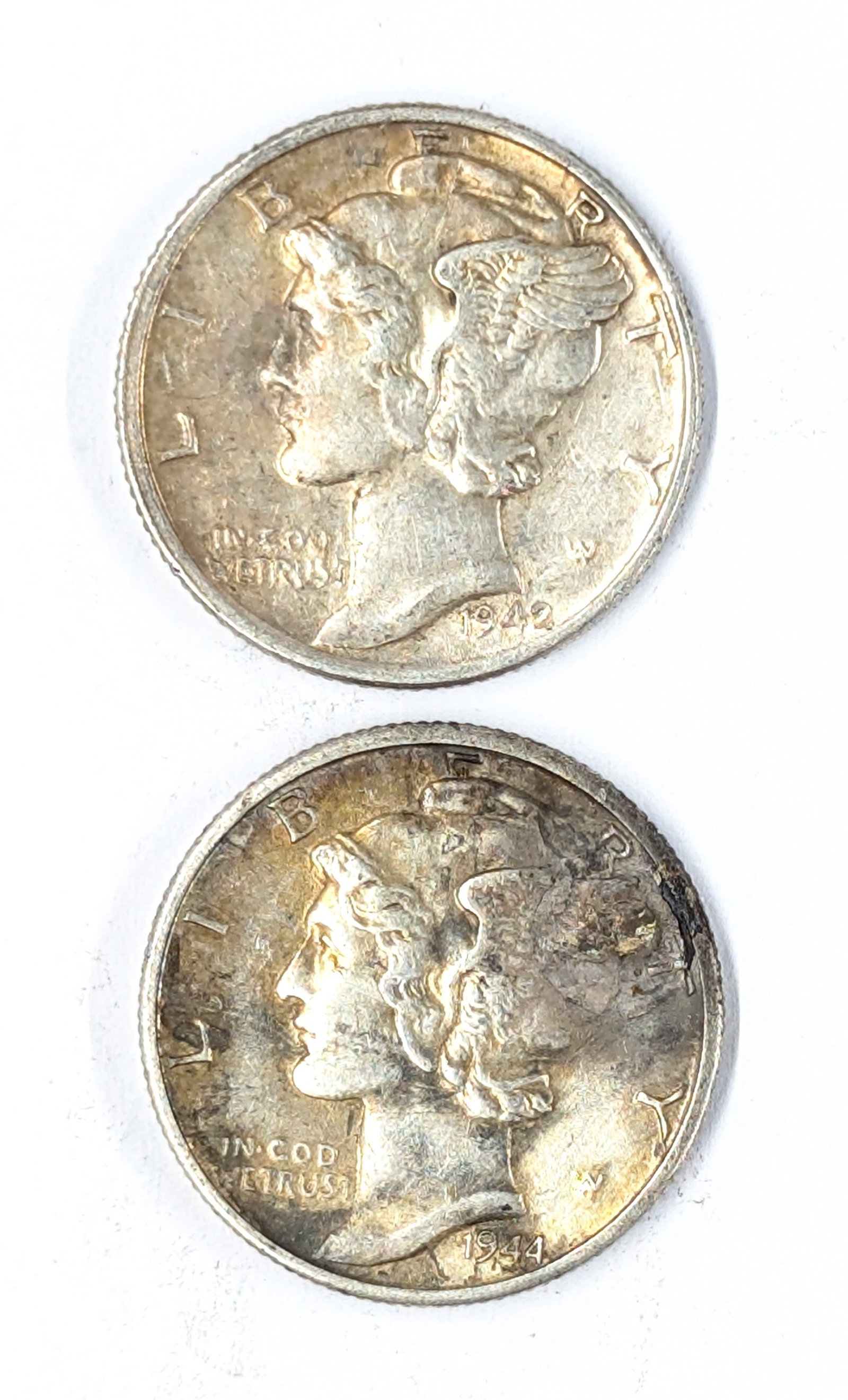 Lot of 2 Silver Mercury Dimes - 1942, 1944-D (1 of 2)