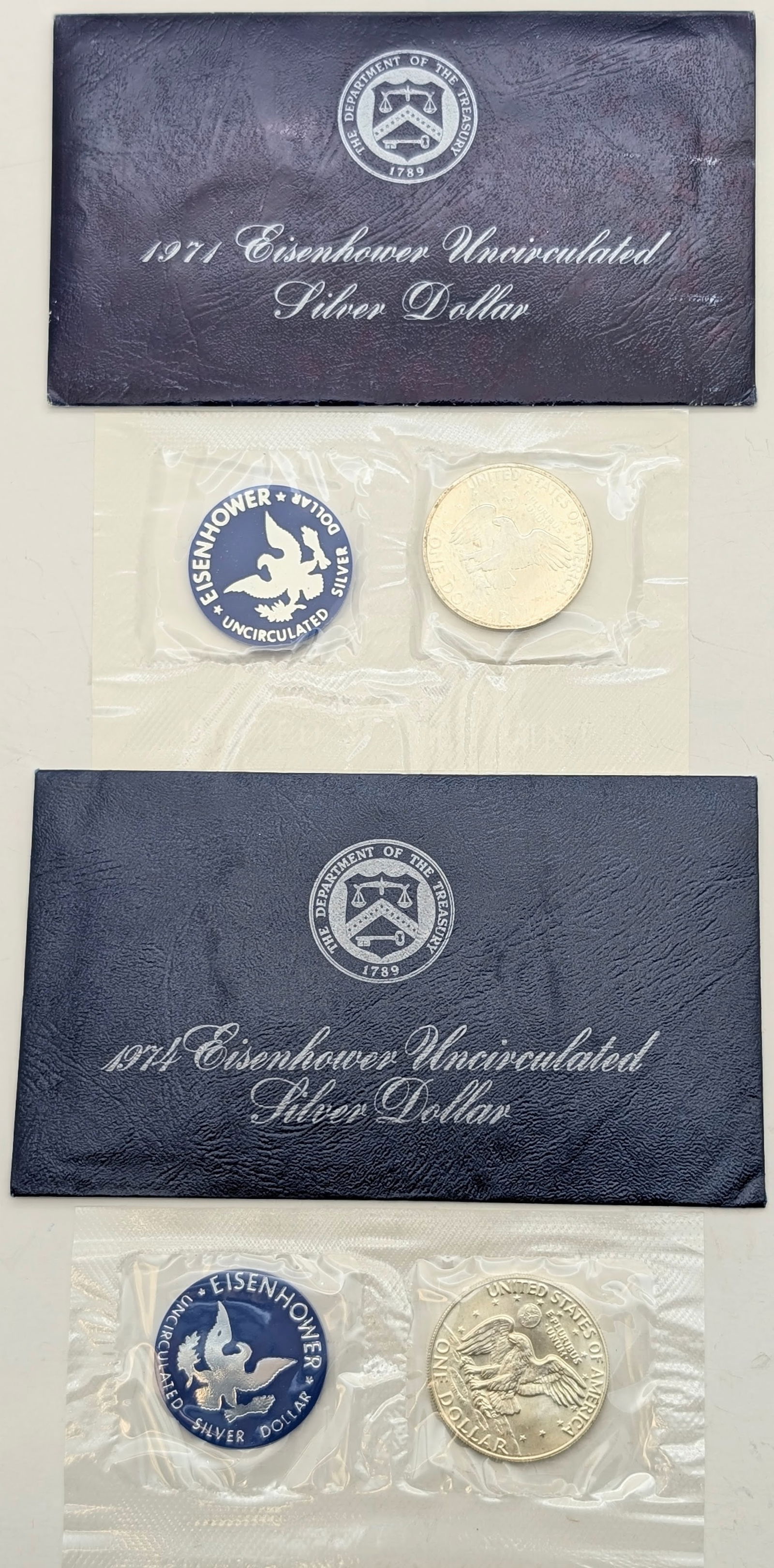 Lot of 2 Eisenhower " Ike" Uncirculated Silver Dollars - 1971, 1974 - 2