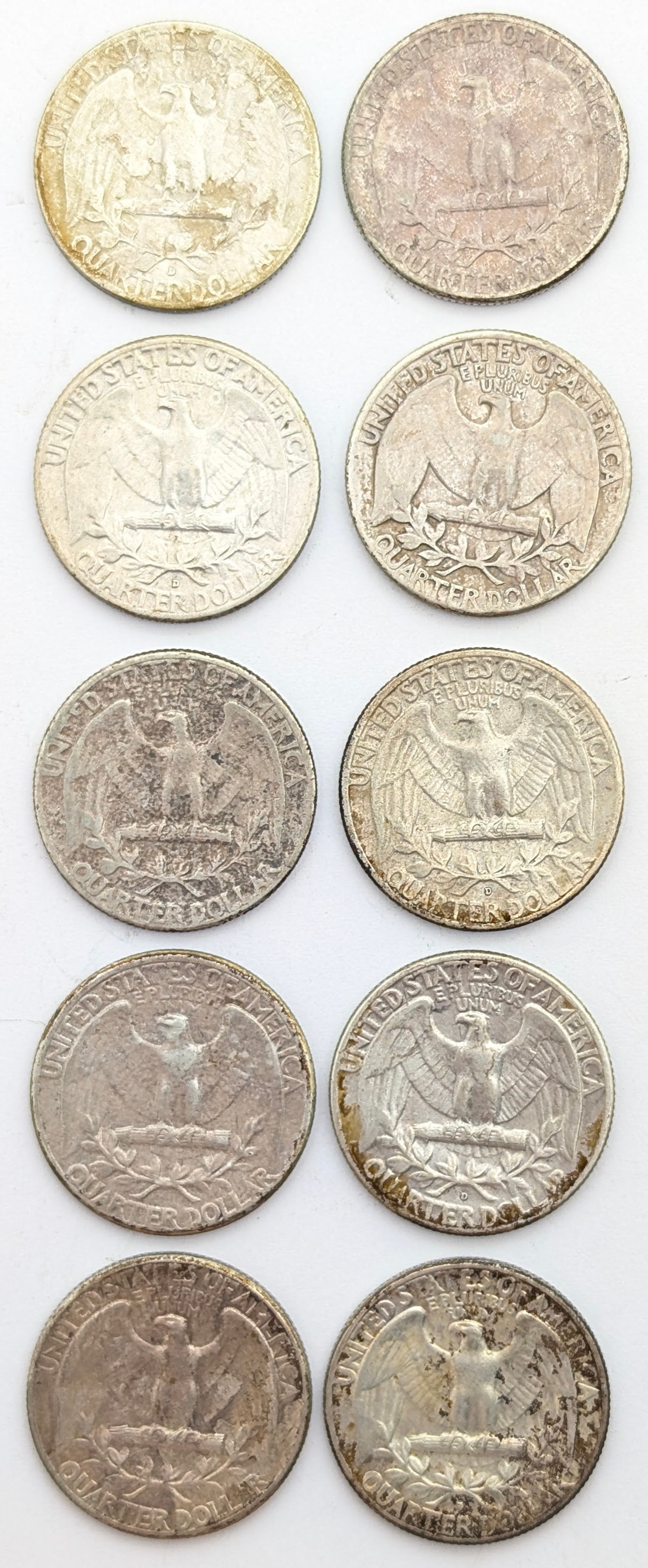 Lot of 10 Silver Washington Quarters - 1960-1964 - 2