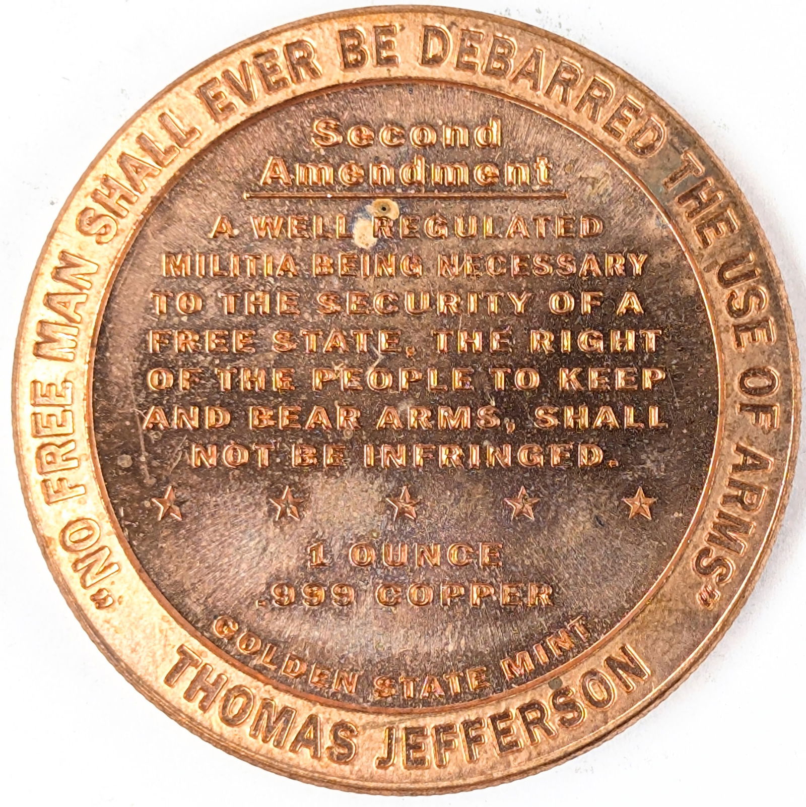 1 Ounce Fine .999 Copper Round - 2nd Amendment - 2