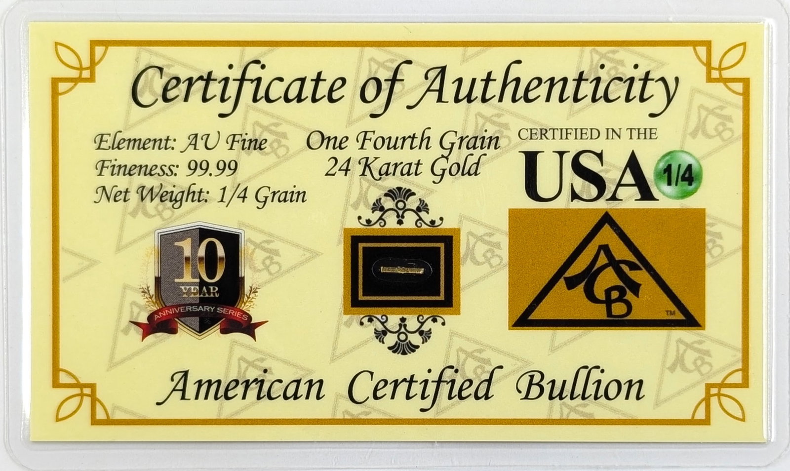 1/4 grain .999 Fine Gold - American Certified Bullion: Gold 