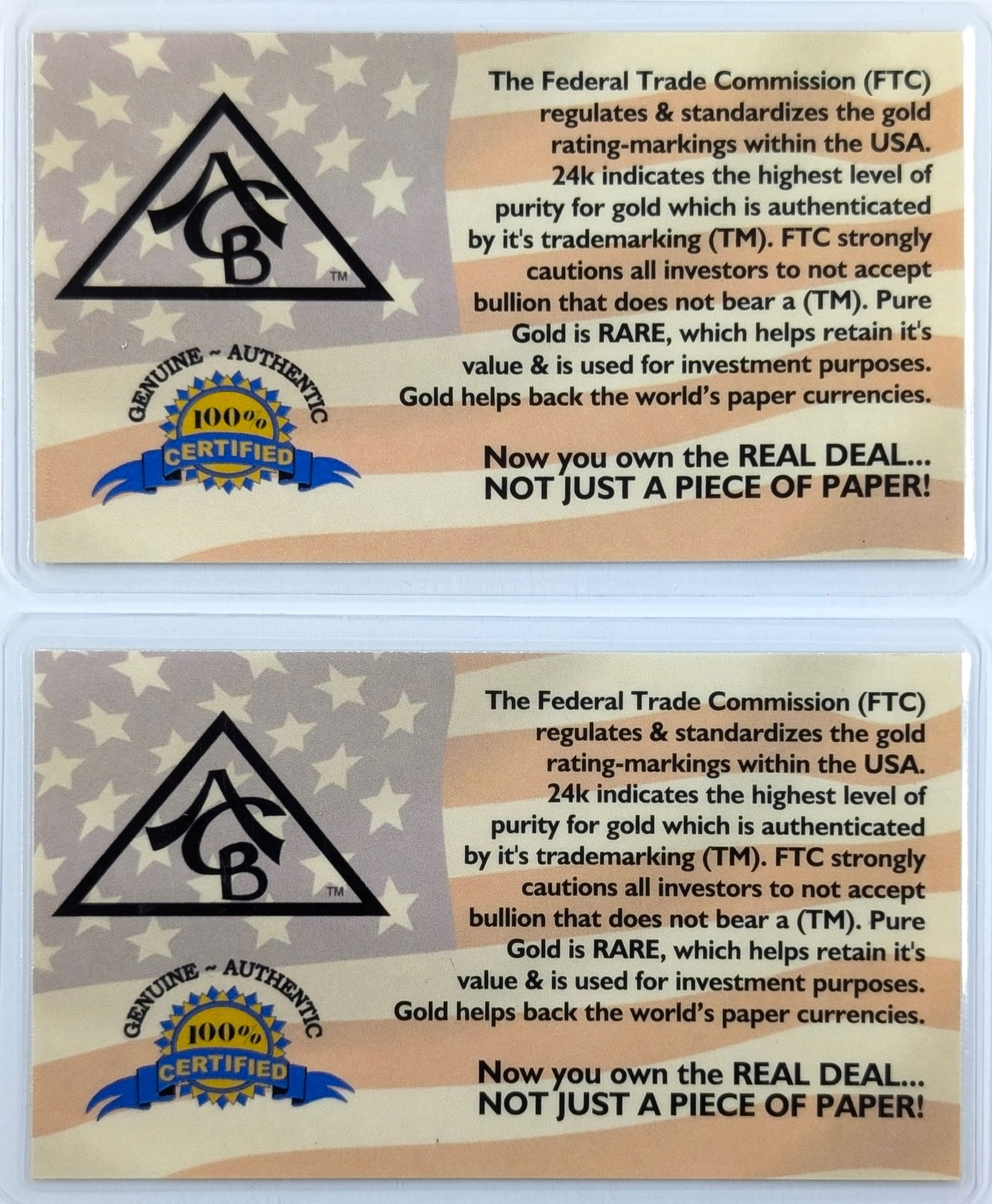 Lot of 2 - 1/4 grain (each) .999 Fine Gold - American Certified Bullion - 2