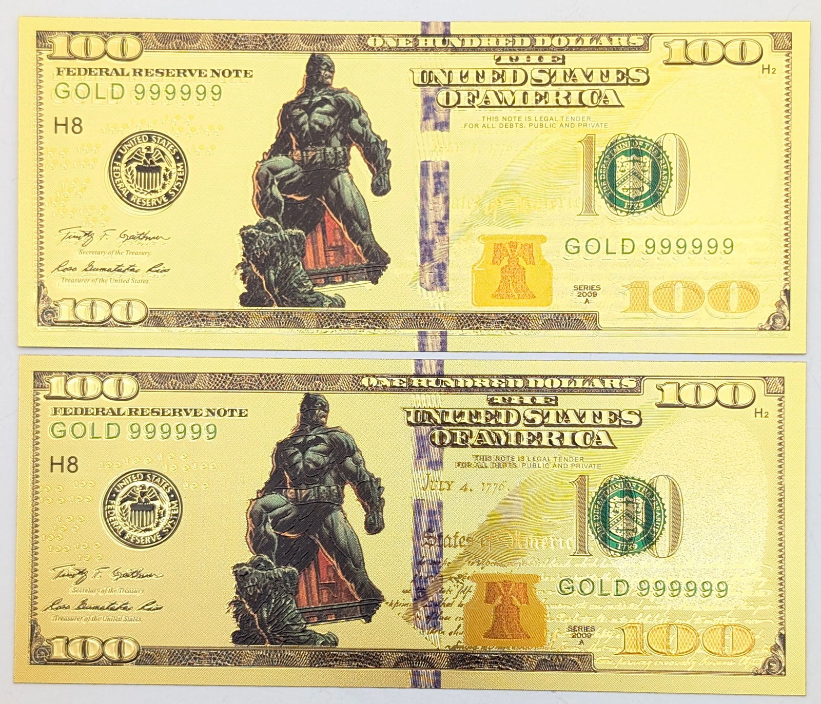 Lot of 2 Batman Gold foil $100 design (1 of 2)