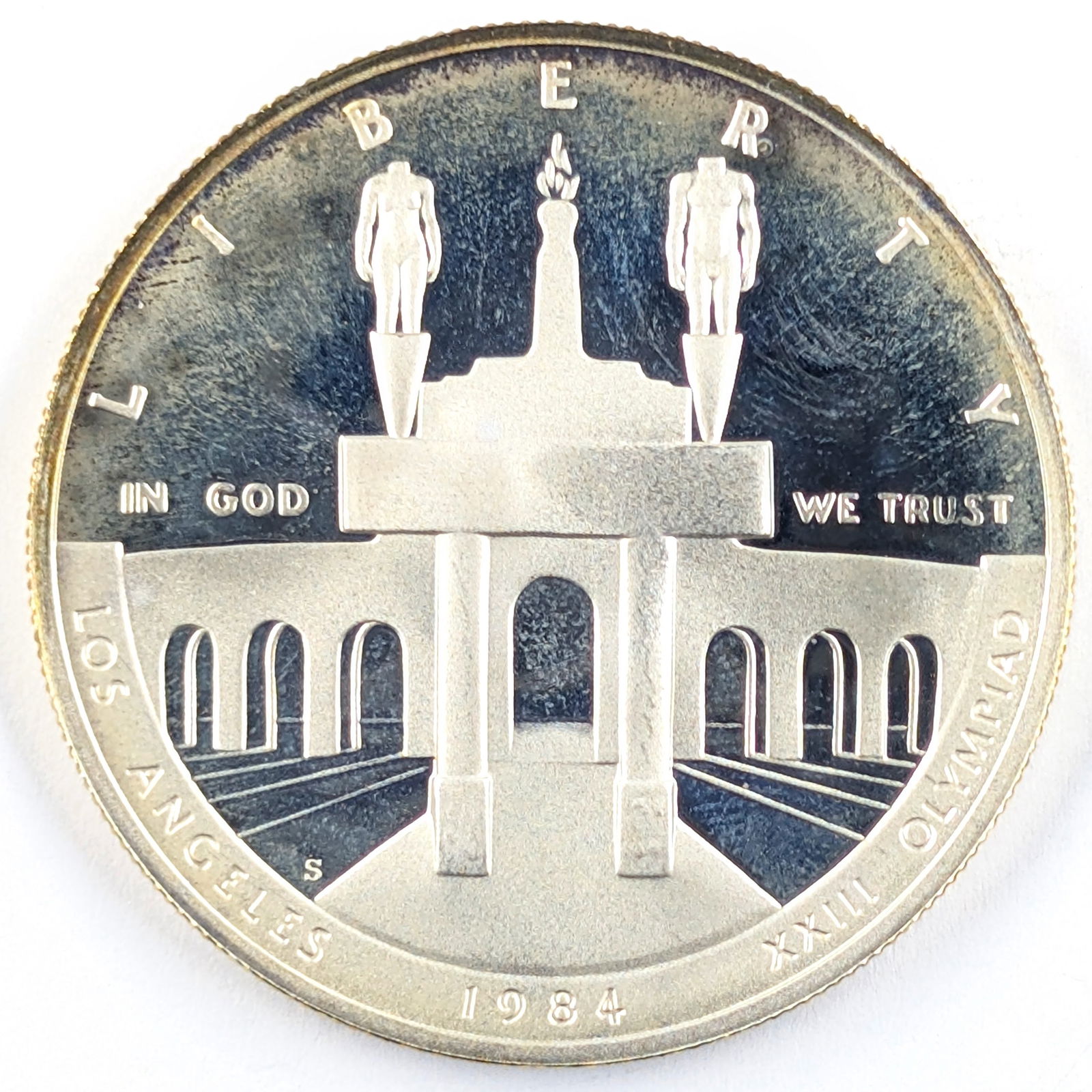 Patriot Collection: 1984 Silver Olympic Coliseum Coin- Proof, Toned (1 of 2)