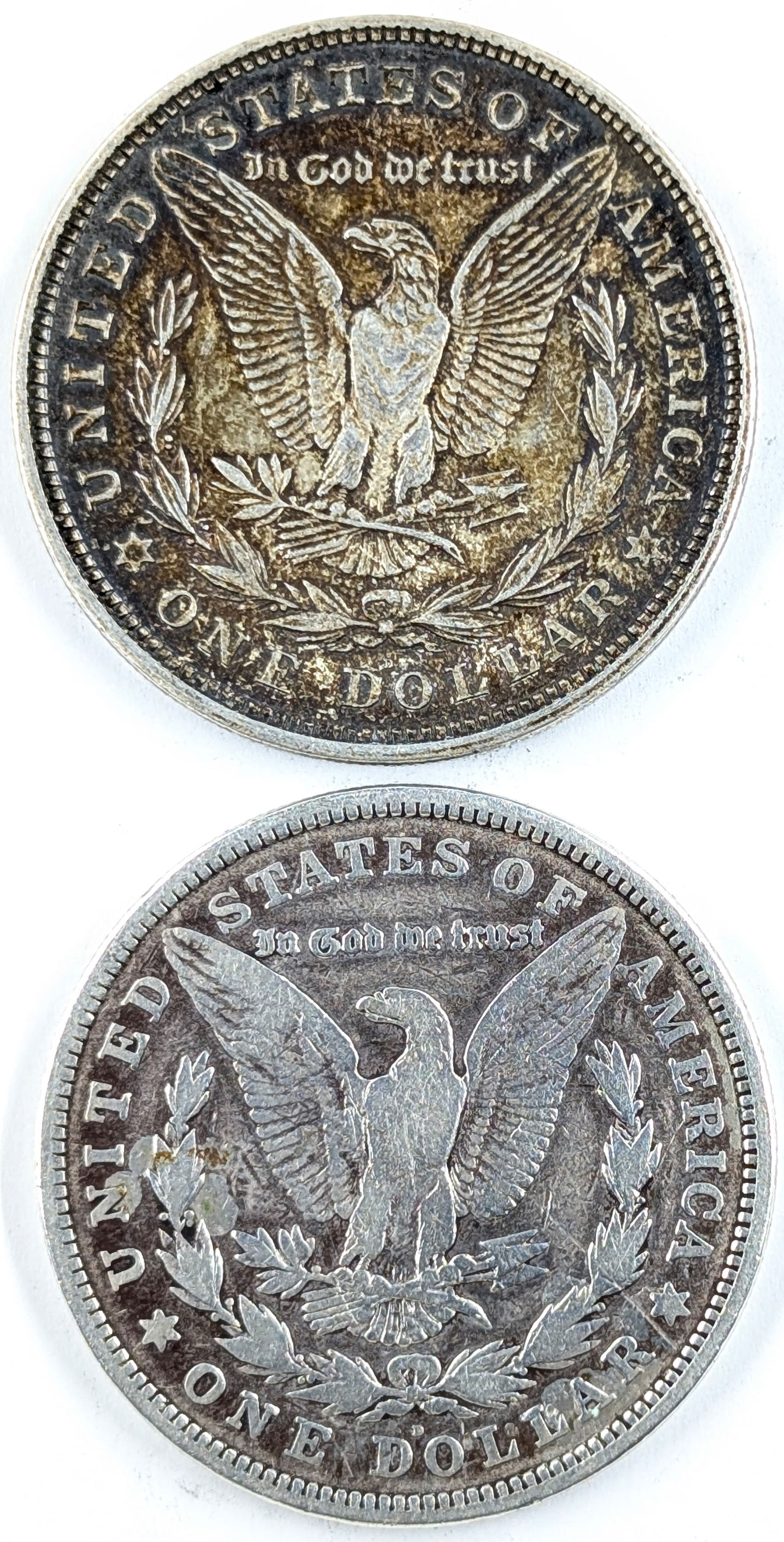 Lot of 2 Morgan Silver Dollars- Both 1921-D - 2