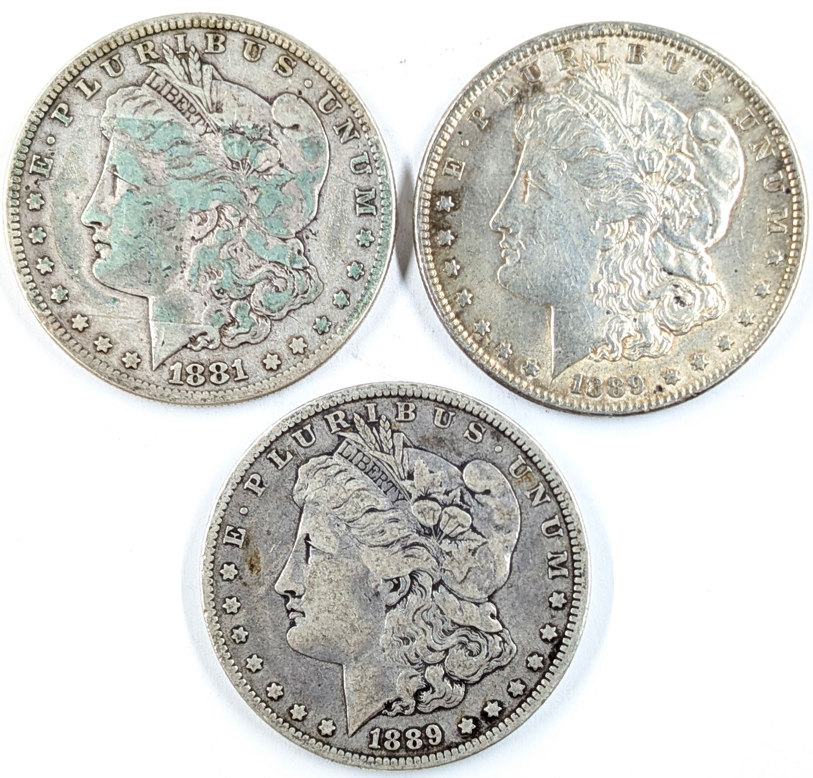 Lot of 3 Morgan Silver Dollars- 1881-S,1889 P&O (1 of 2)