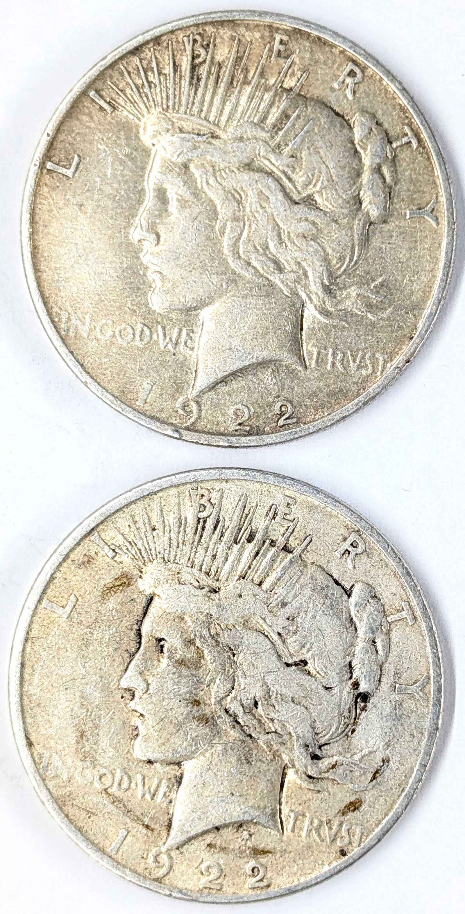 Lot of 2 Silver Peace Dollars- Both 1922-D (1 of 2)