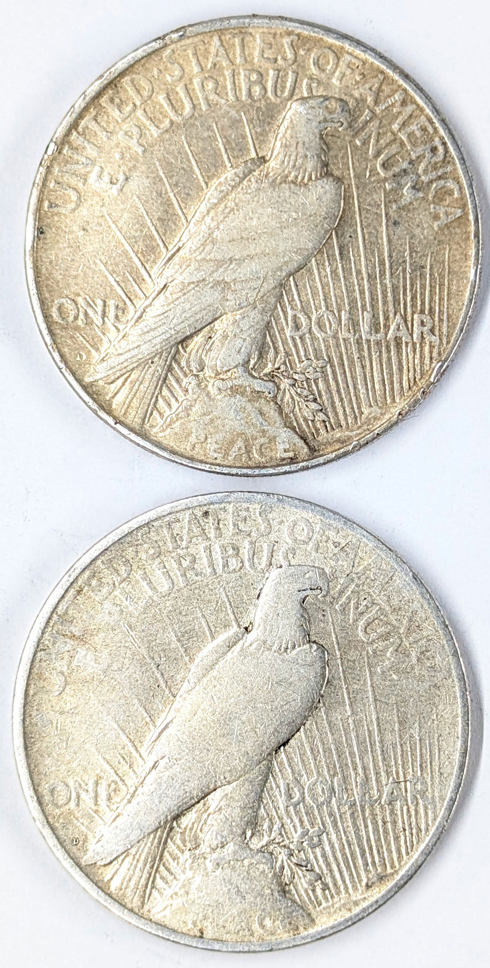 Lot of 2 Silver Peace Dollars- Both 1922-D - 2
