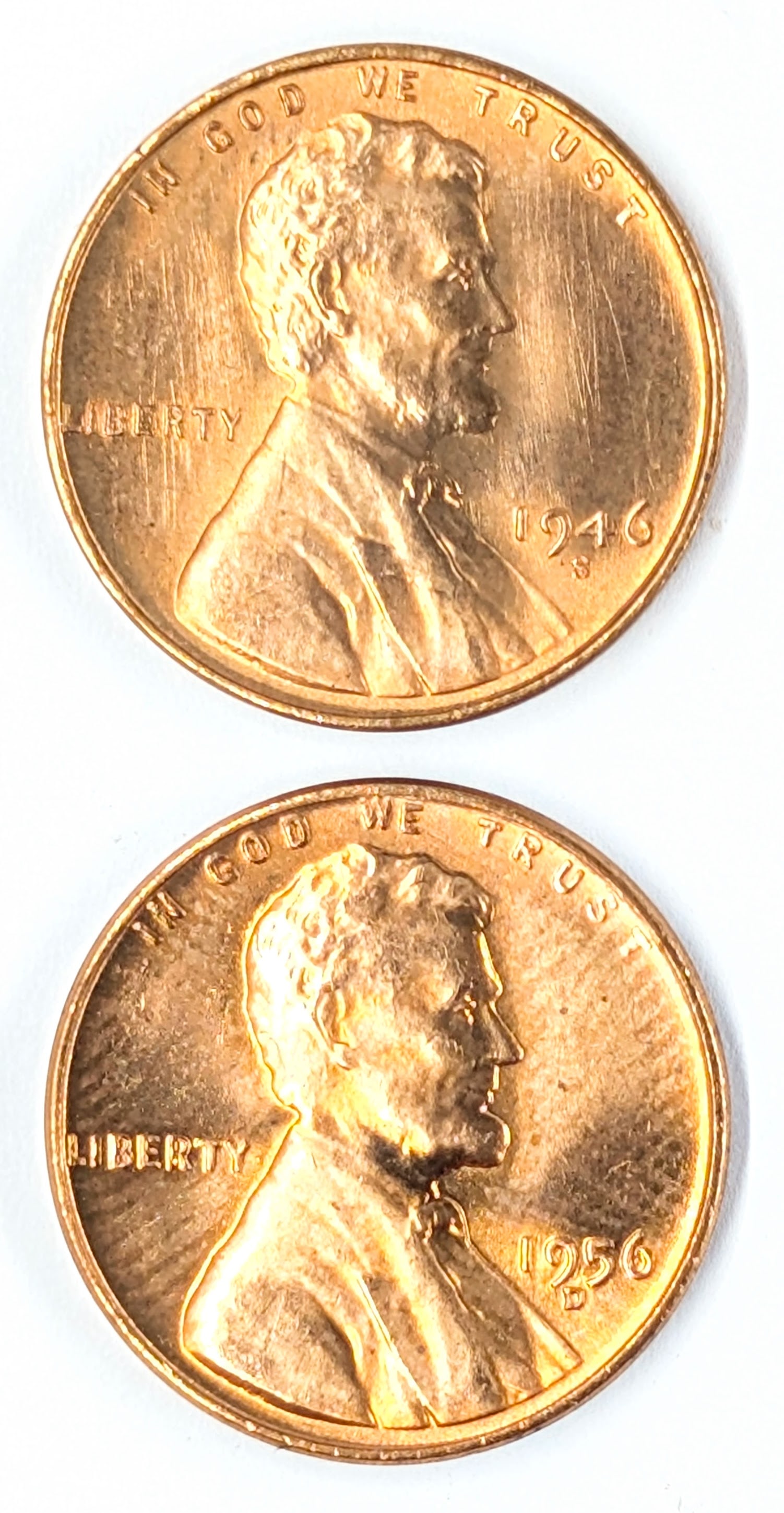 Lot of 2 Wheat Cents - 1946-S, 1956-D- Uncirculated (1 of 2)