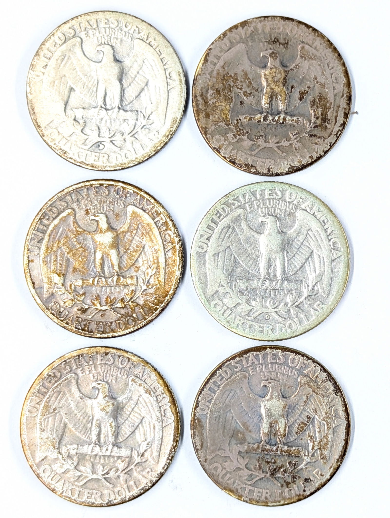 Lot of 6 Silver Washington Quarters - 1935-1943 - 2