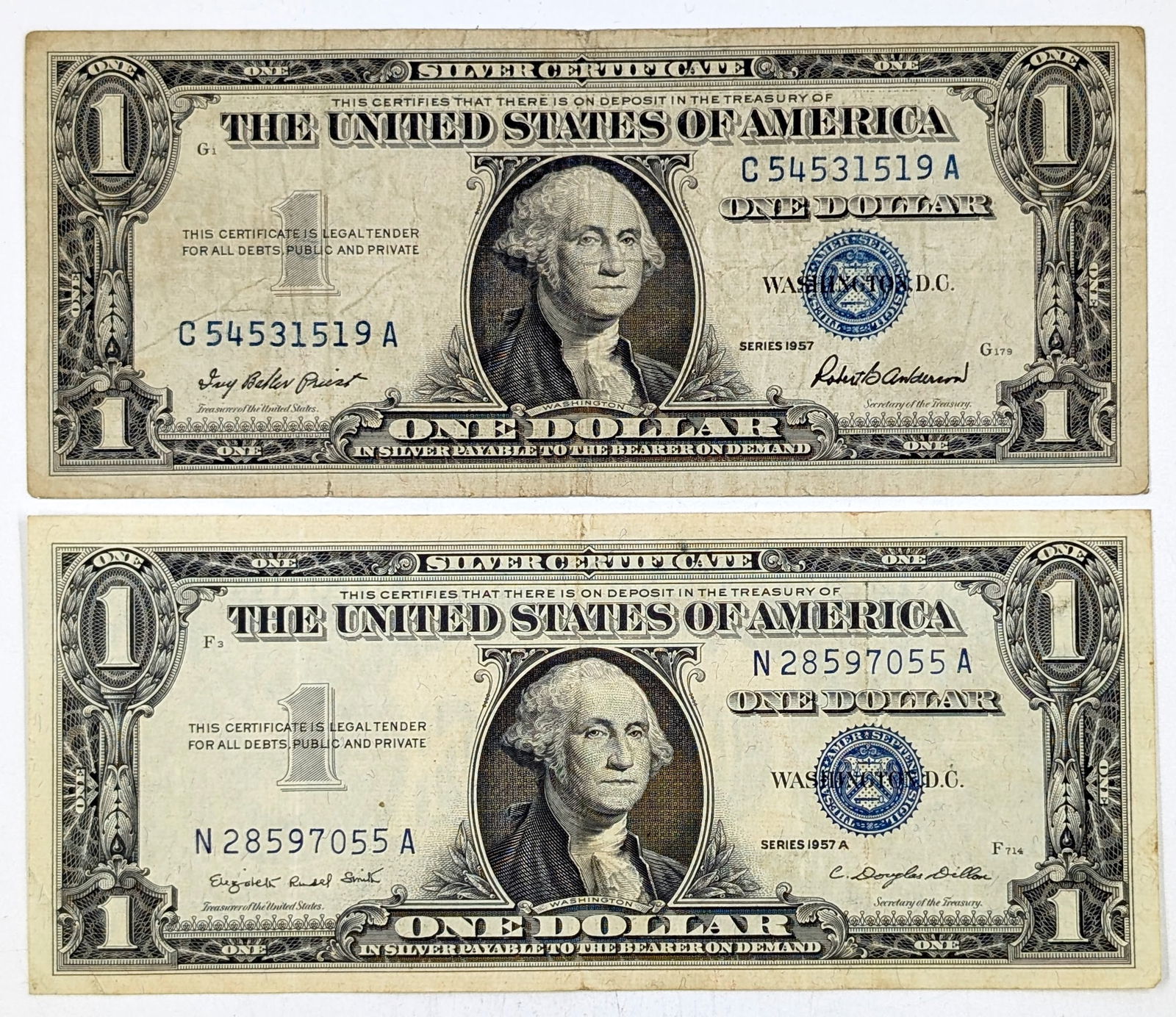 Lot of 2 1957 $1 Notes - Silver Certificates (1 of 2)