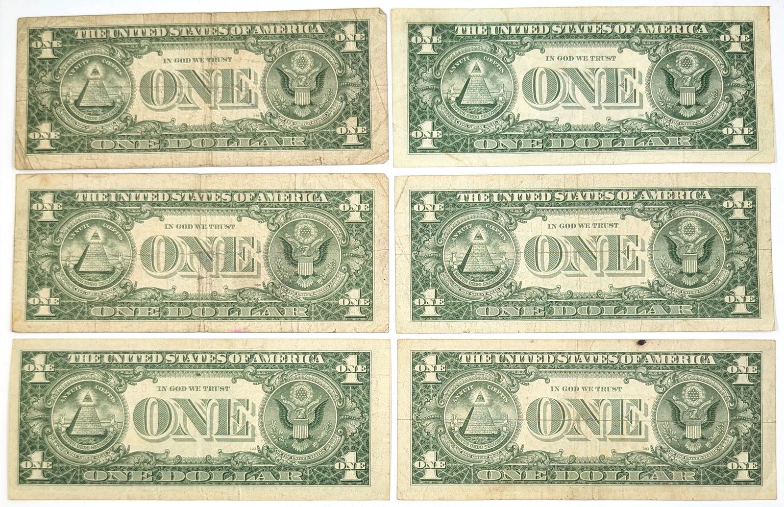 Lot of 6 1957 $1 Notes - Silver Certificates - 2