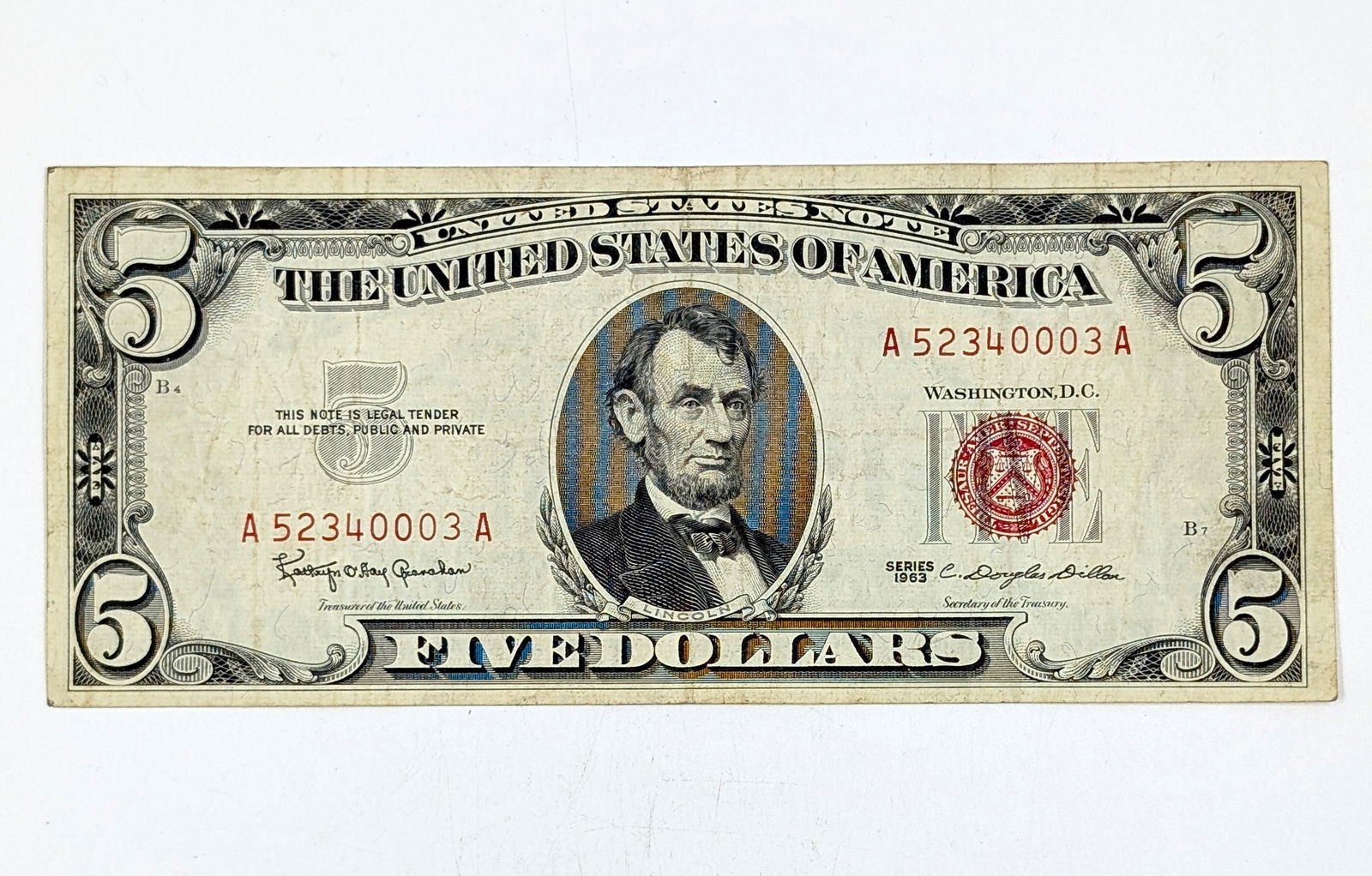1963 $3 Note - Red Seal- Repeater! 52340003 (1 of 2)