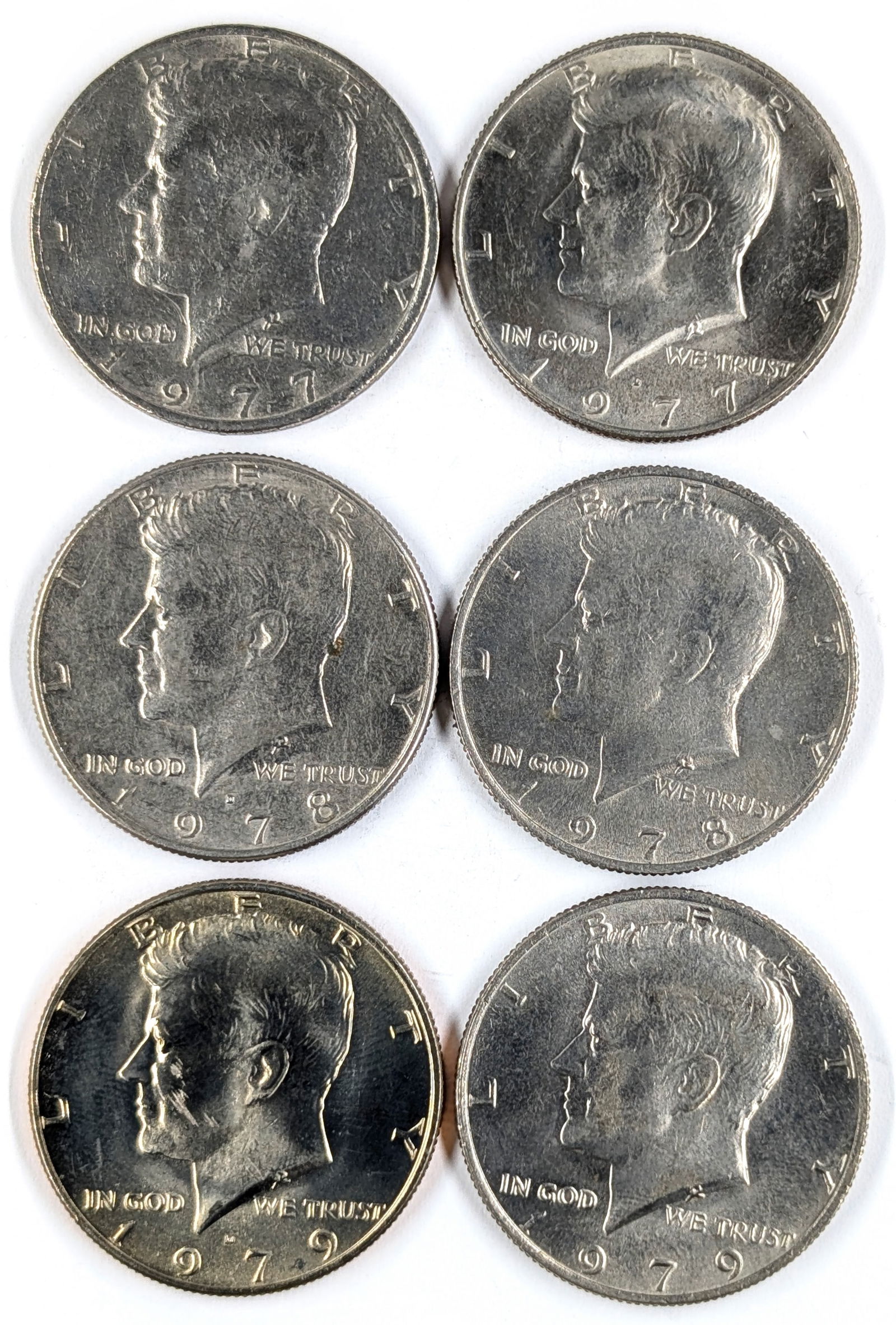 Lot of 6 John F Kennedy Half Dollars- 1977-1979- Most Uncirculated (1 of 2)